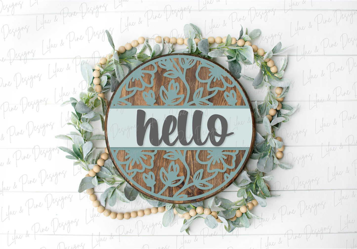 Hello floral sign, flower SVG, Welcome SVG, front door decor, round wood sign, floral svg, porch decor SVG, Glowforge Svg, laser cut file