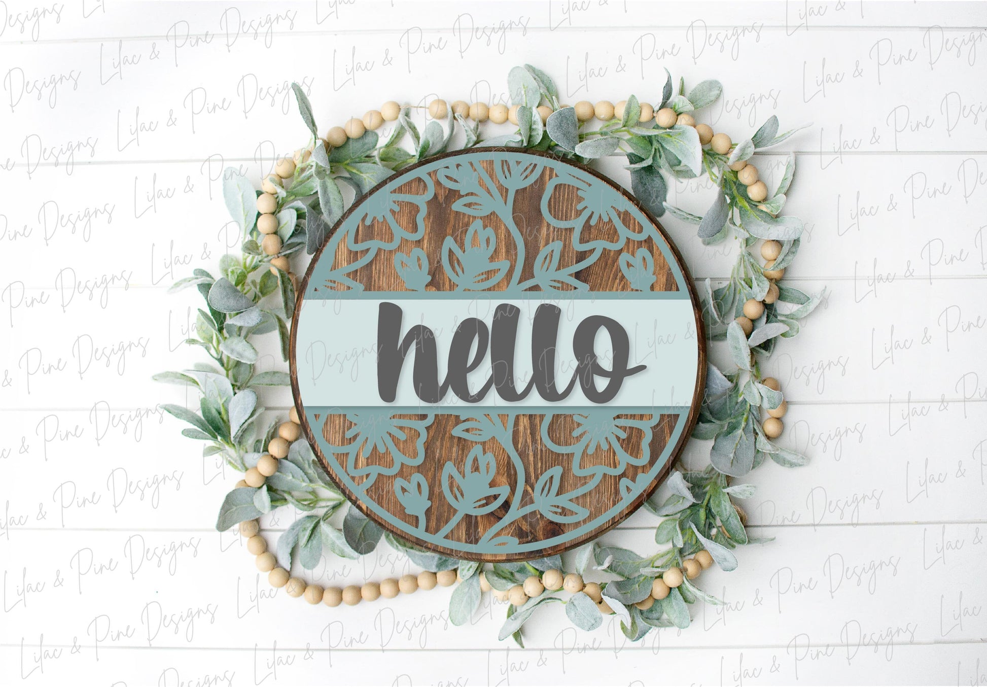 Hello floral sign, flower SVG, Welcome SVG, front door decor, round wood sign, floral svg, porch decor SVG, Glowforge Svg, laser cut file