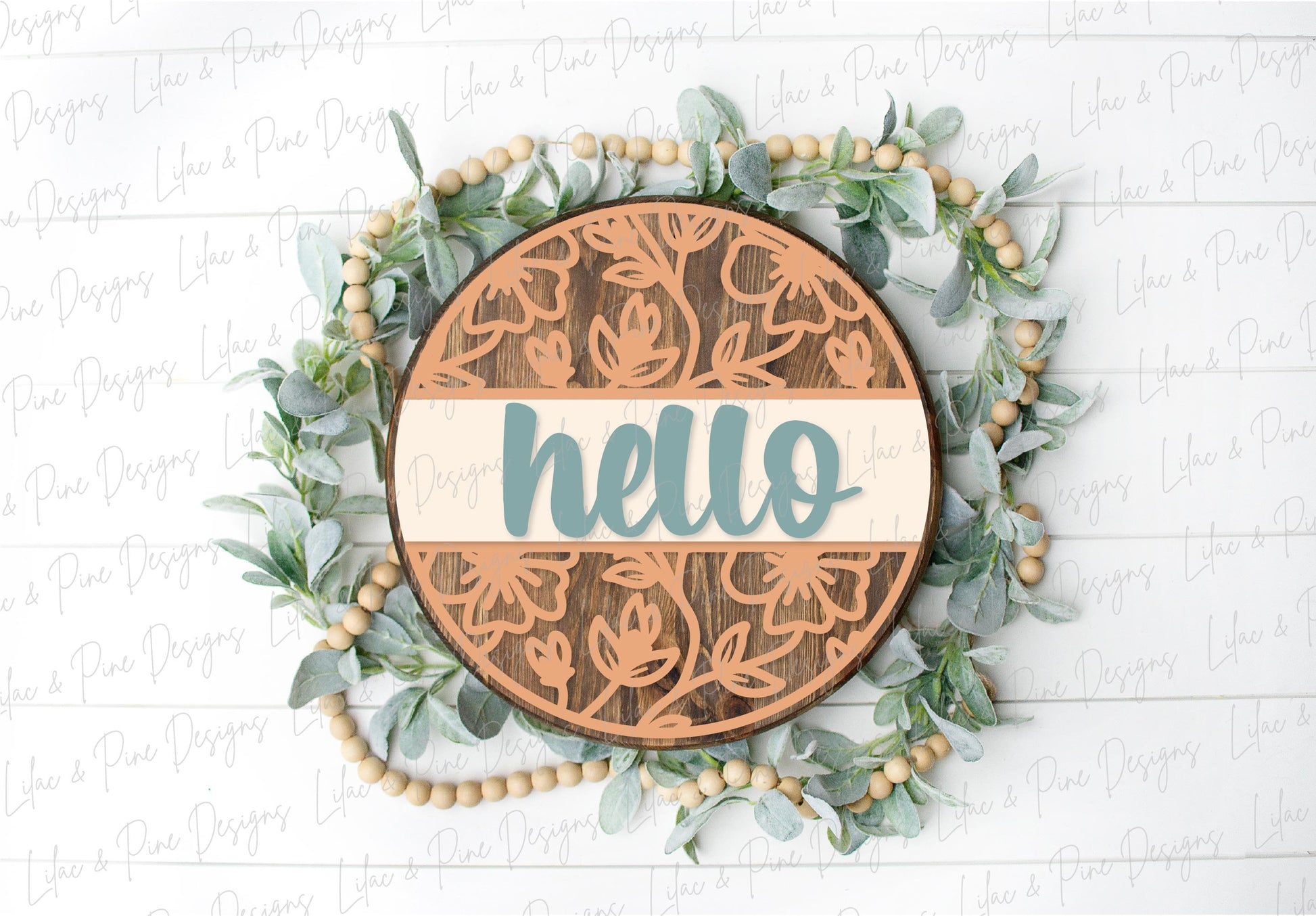 Hello floral sign, flower SVG, Welcome SVG, front door decor, round wood sign, floral svg, porch decor SVG, Glowforge Svg, laser cut file