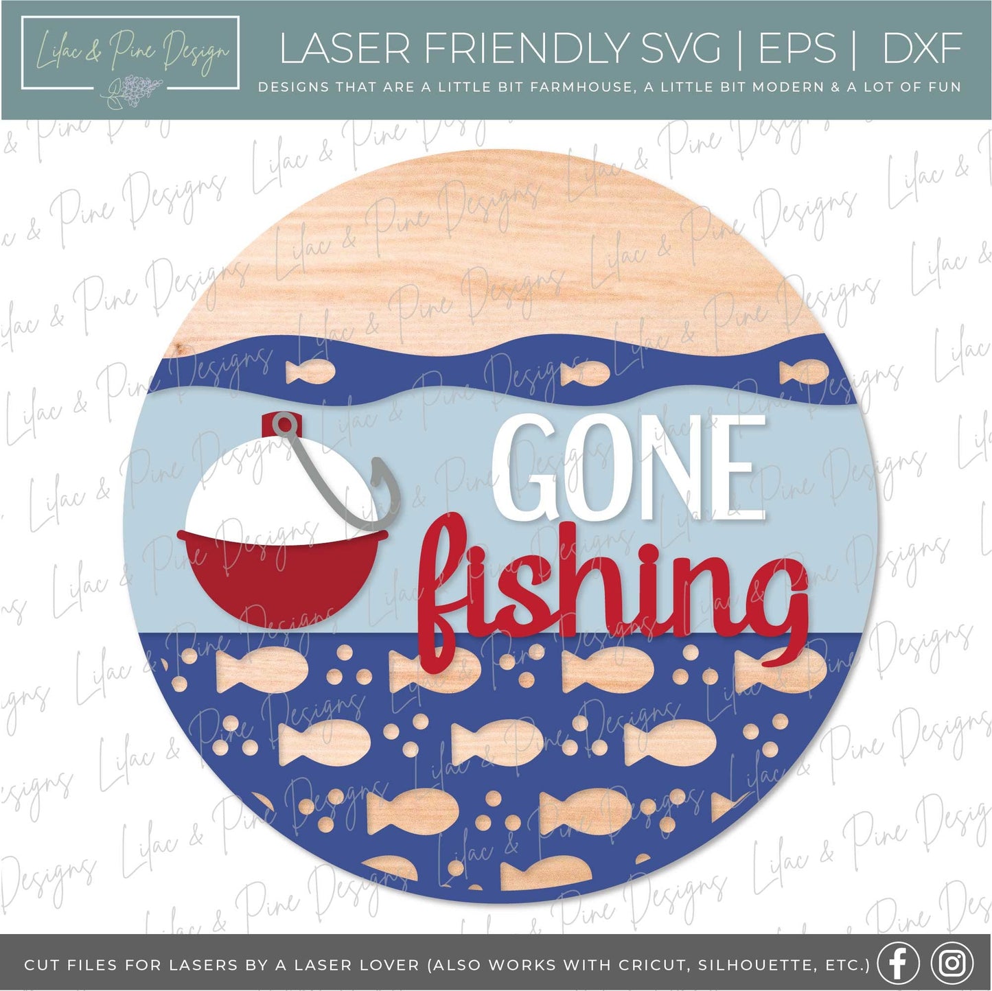 Gone Fishing sign, Fishing lure door hanger SVG, Summer Welcome sign, hook and bobber svg, lake house decor, Glowforge SVG, laser cut file