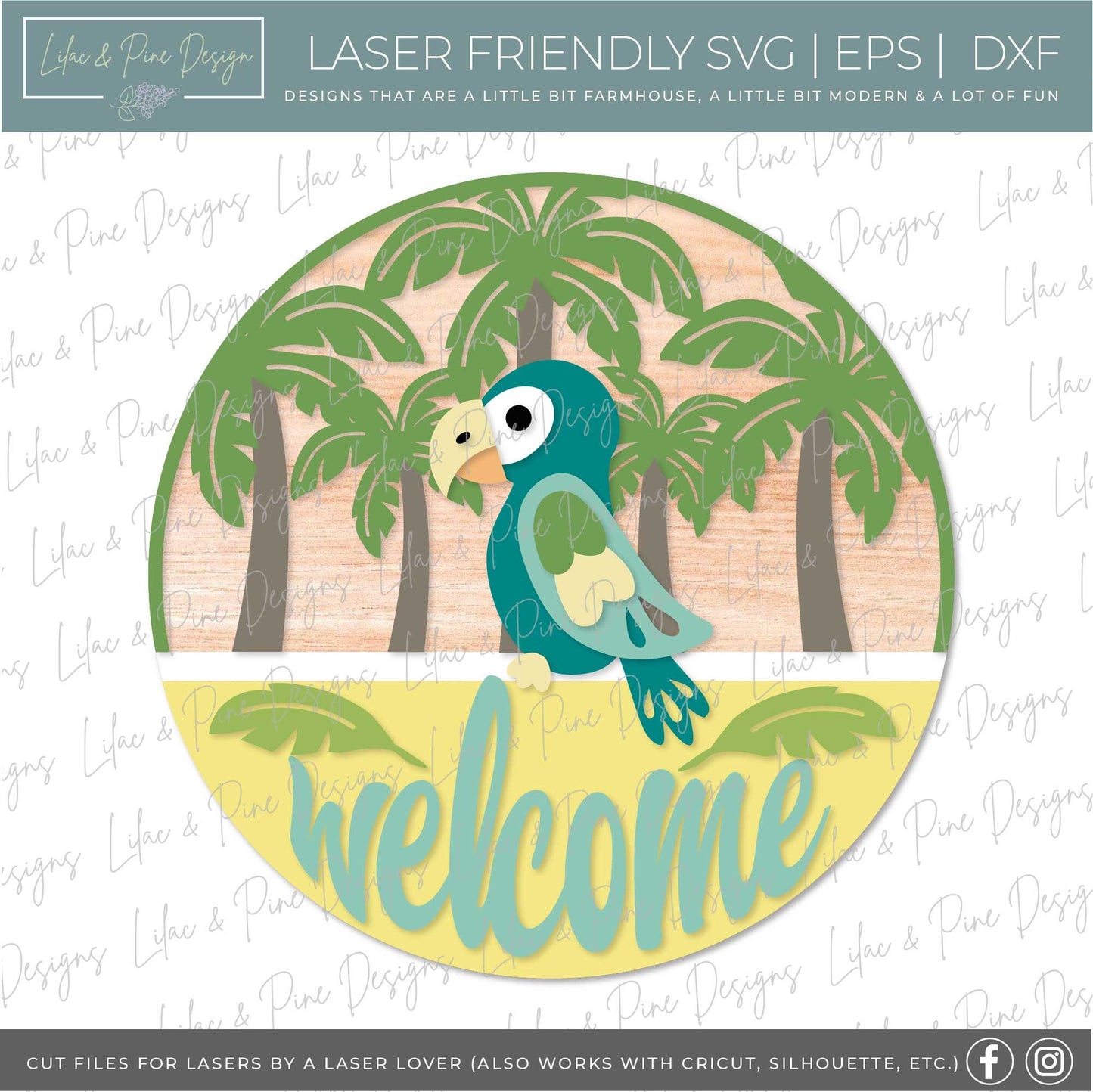 parrot welcome sign SVG, summer door hanger SVG, tropical decor svg, laser welcome sign svg, summer sign svg, Glowforge SVG, laser cut file