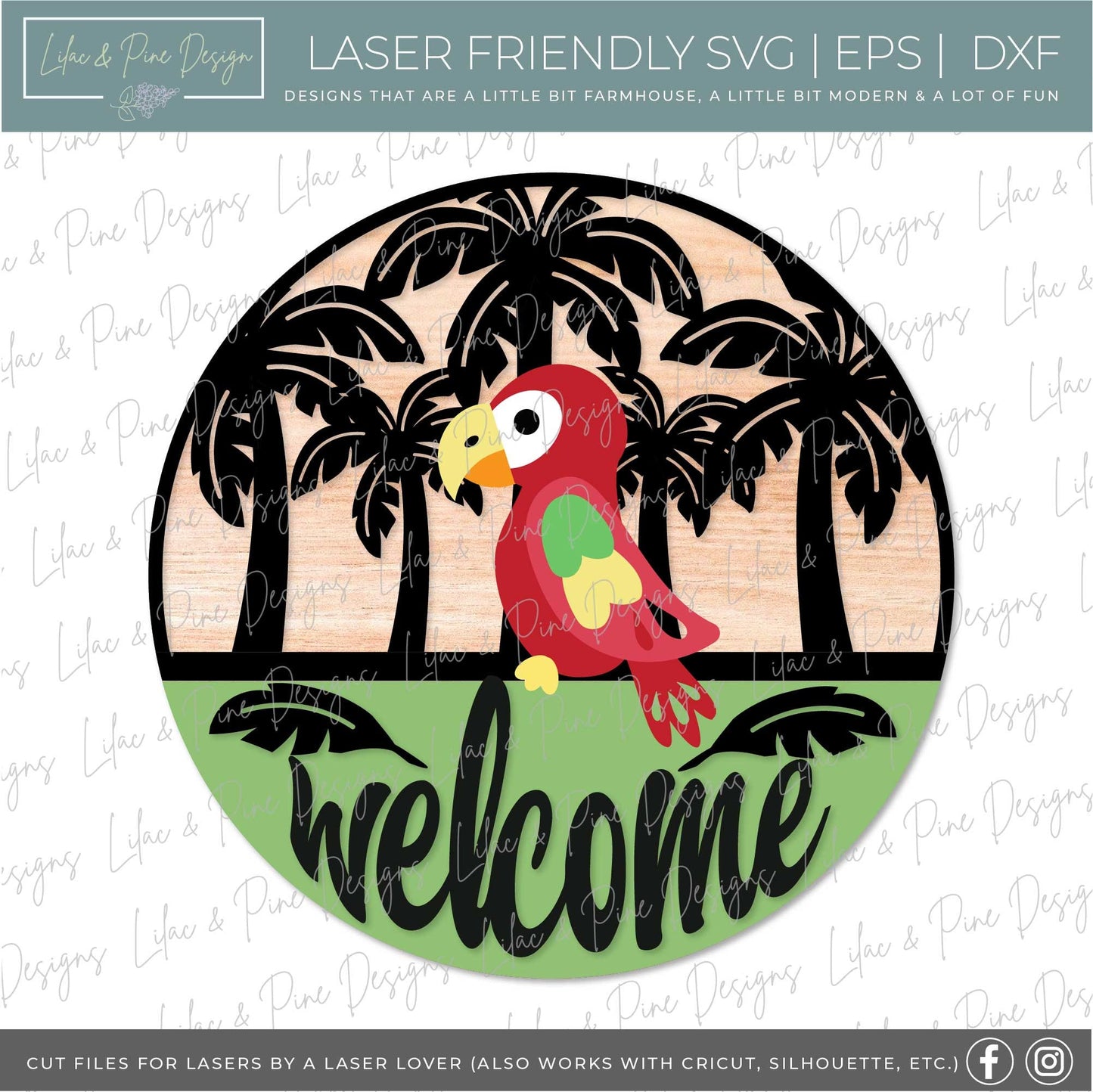 parrot welcome sign SVG, summer door hanger SVG, tropical decor svg, laser welcome sign svg, summer sign svg, Glowforge SVG, laser cut file