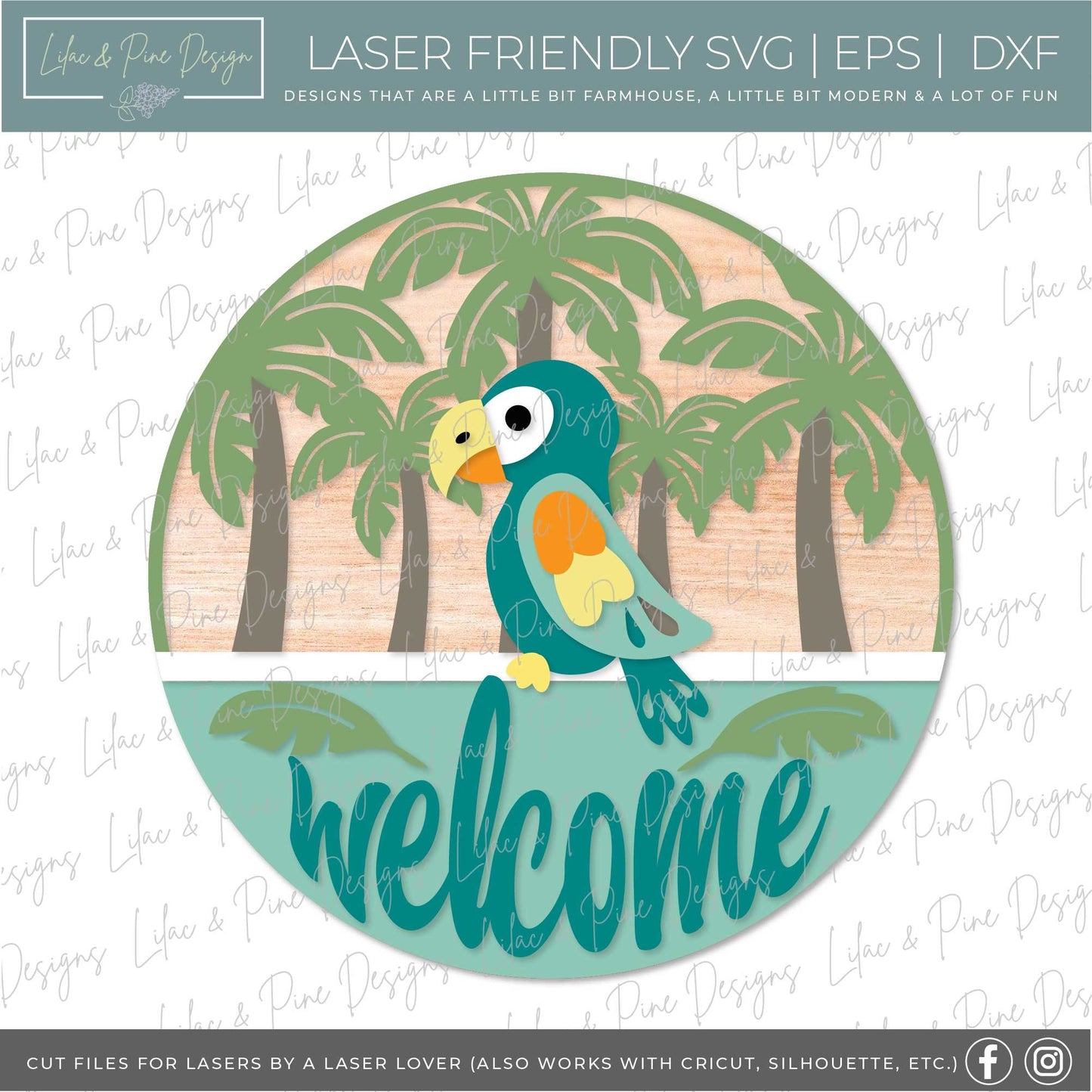 parrot welcome sign SVG, summer door hanger SVG, tropical decor svg, laser welcome sign svg, summer sign svg, Glowforge SVG, laser cut file