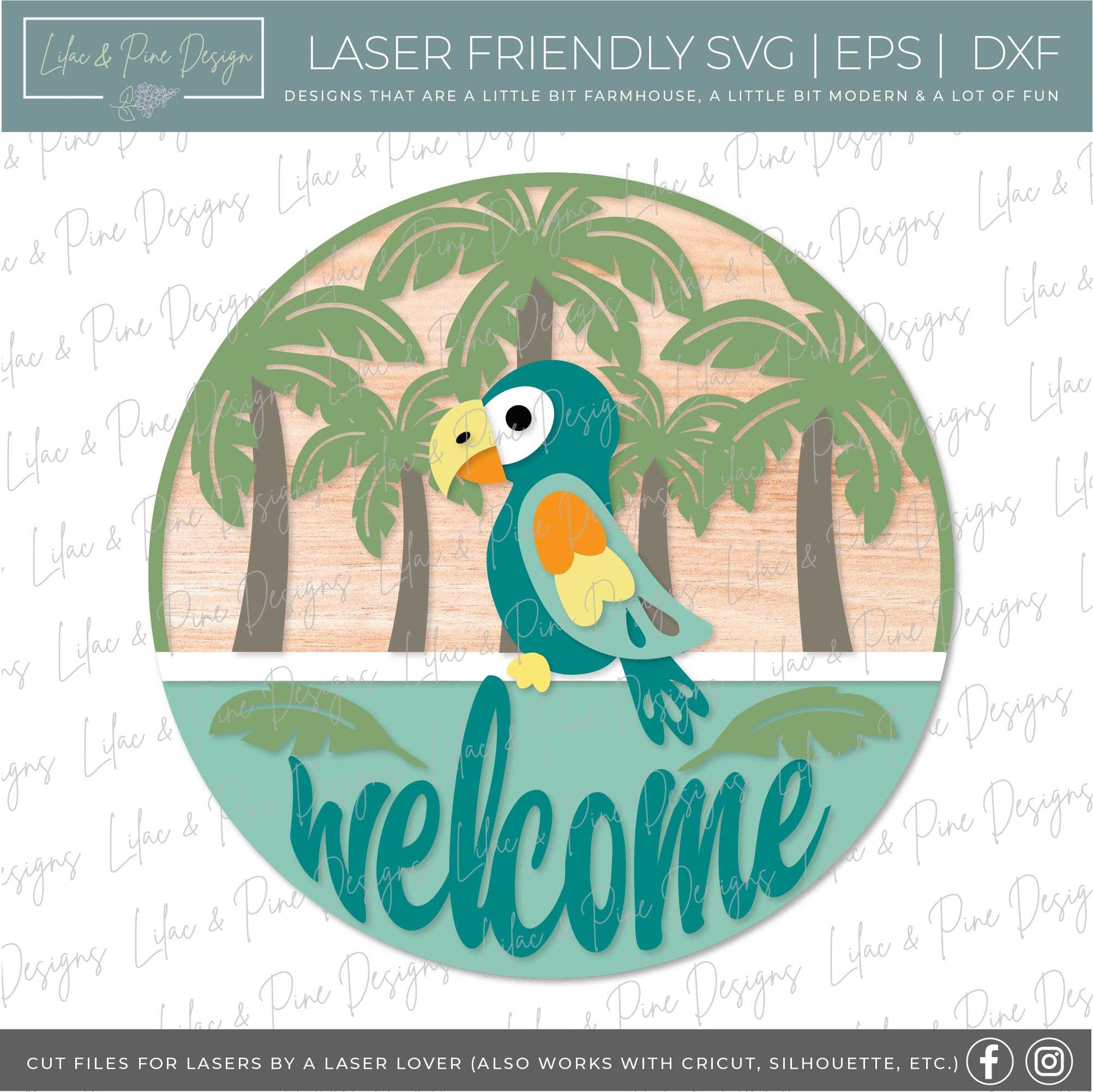 parrot welcome sign SVG, summer door hanger SVG, tropical decor svg, laser welcome sign svg, summer sign svg, Glowforge SVG, laser cut file