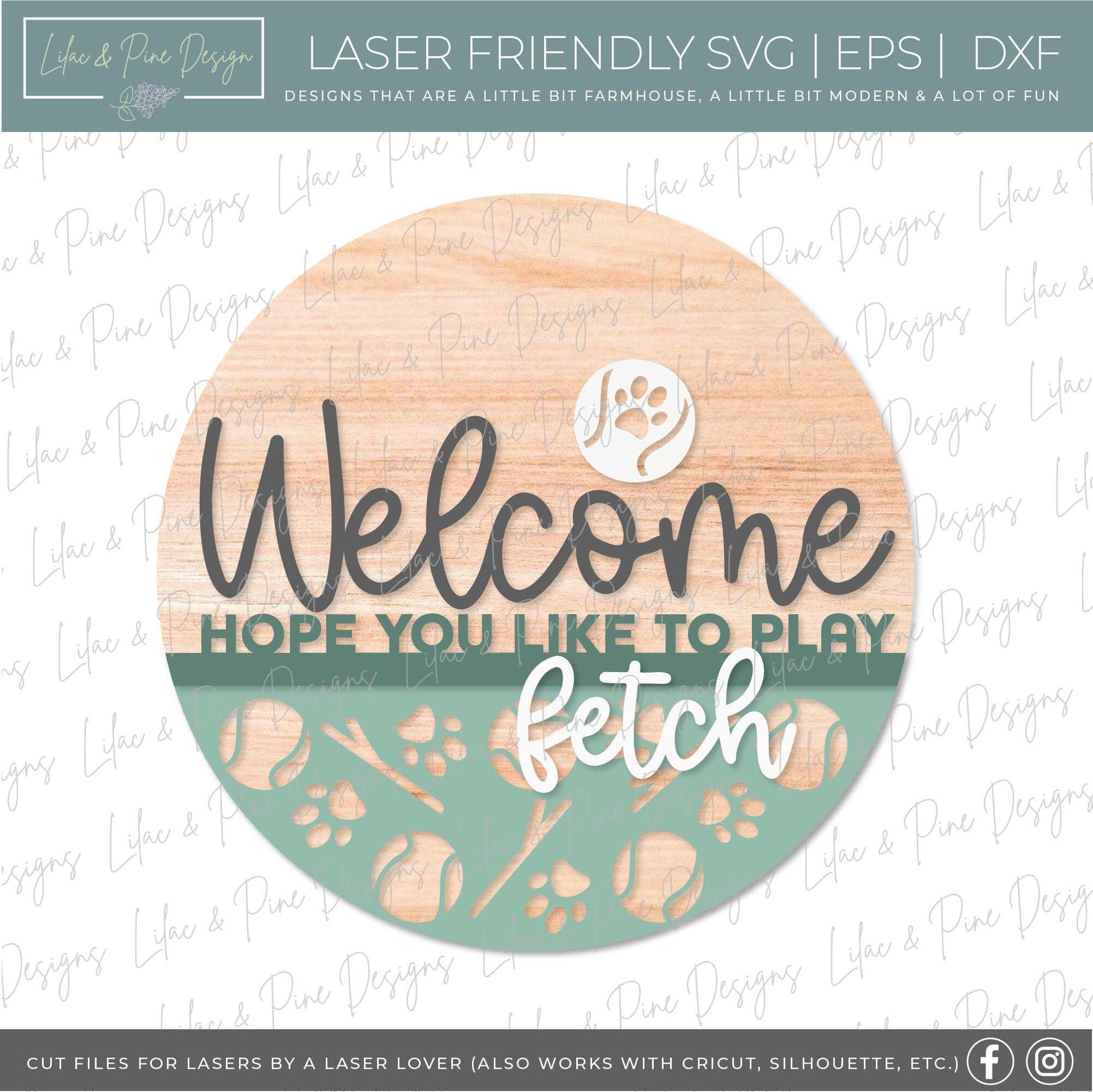 Hope you like dogs sign, Dog lover welcome sign SVG, fetch door hanger svg, front door decor, round wood sign, Glowforge Svg, laser cut file