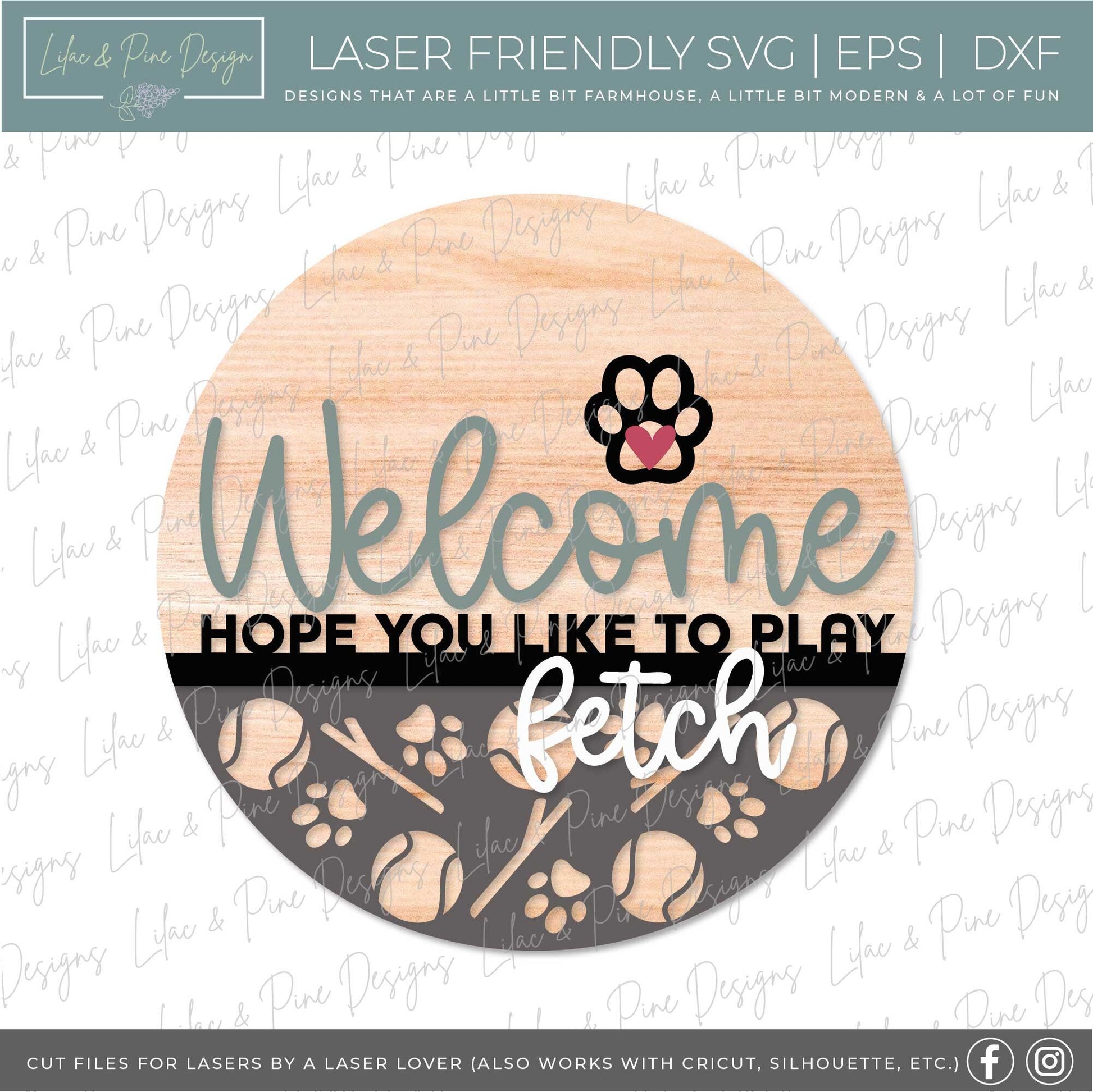 Hope you like dogs sign, Dog lover welcome sign SVG, fetch door hanger svg, front door decor, round wood sign, Glowforge Svg, laser cut file