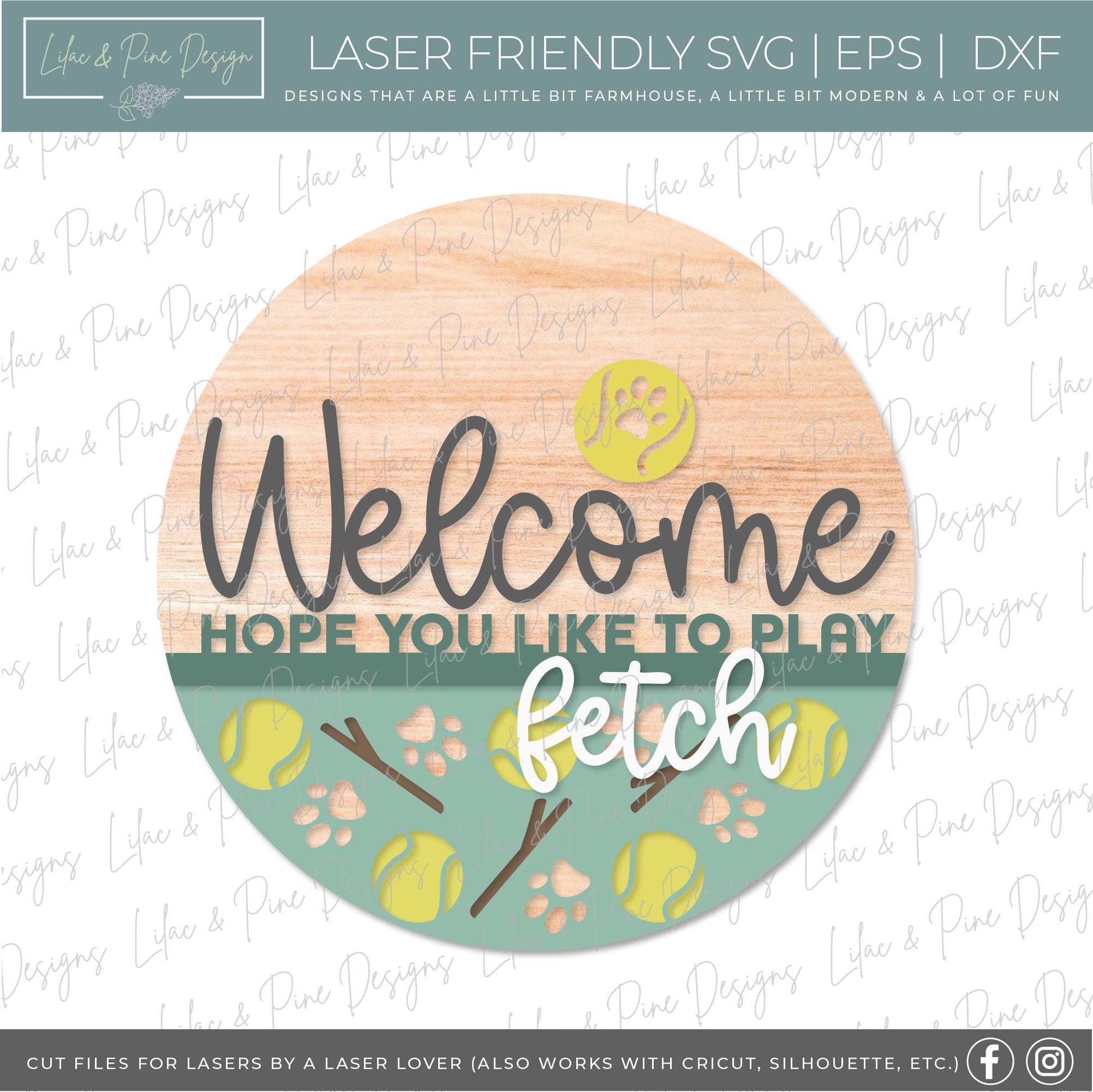 Hope you like dogs sign, Dog lover welcome sign SVG, fetch door hanger svg, front door decor, round wood sign, Glowforge Svg, laser cut file