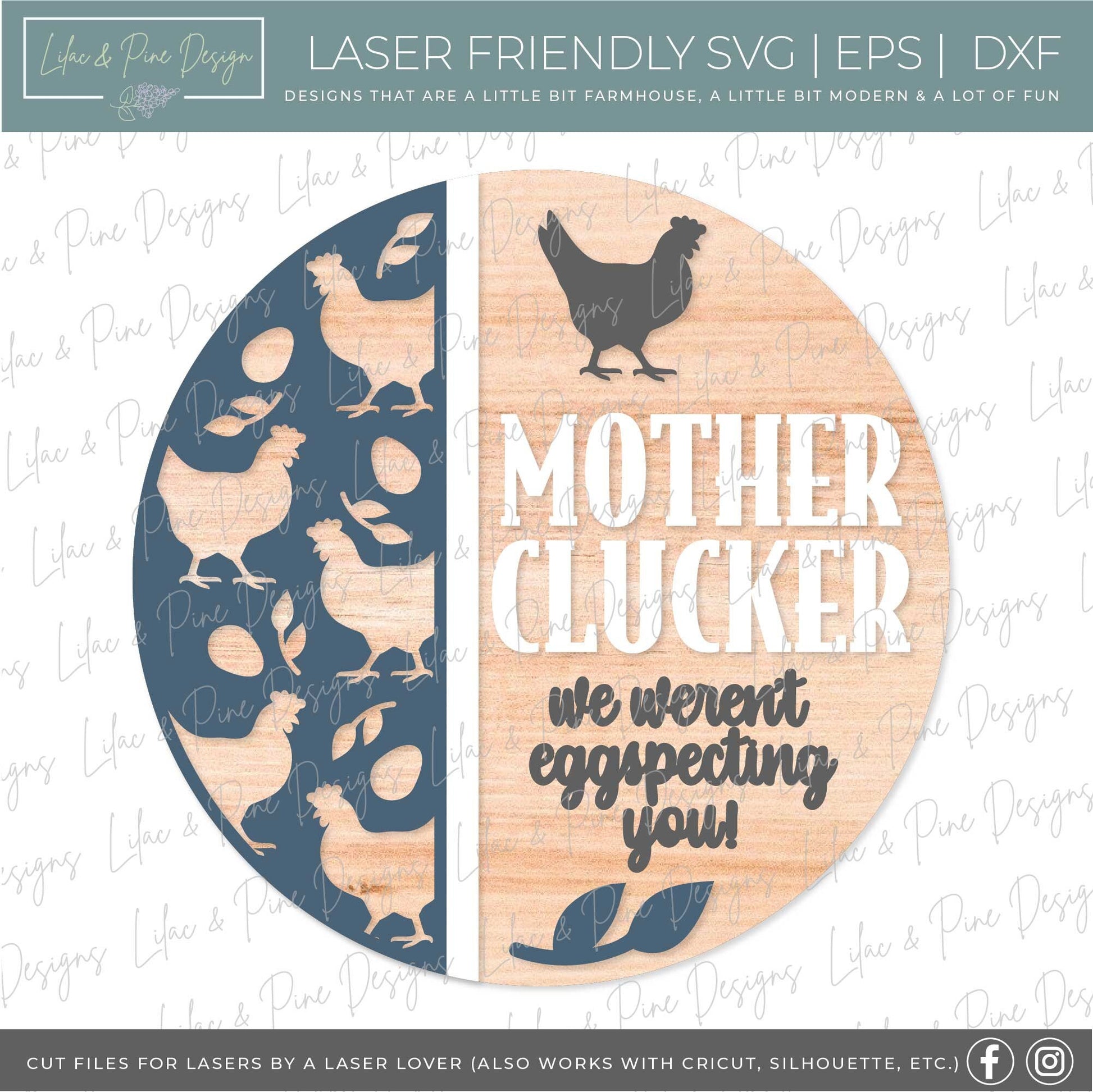 Funny Chicken sign, Chicken welcome sign SVG, Mother Clucker door hanger svg, Snarky round wood sign, Glowforge Svg, laser cut file