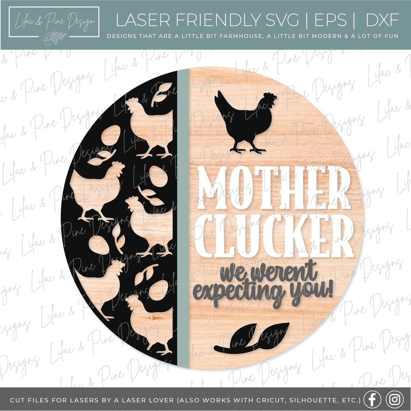 Funny Chicken sign, Chicken welcome sign SVG, Mother Clucker door hanger svg, Snarky round wood sign, Glowforge Svg, laser cut file