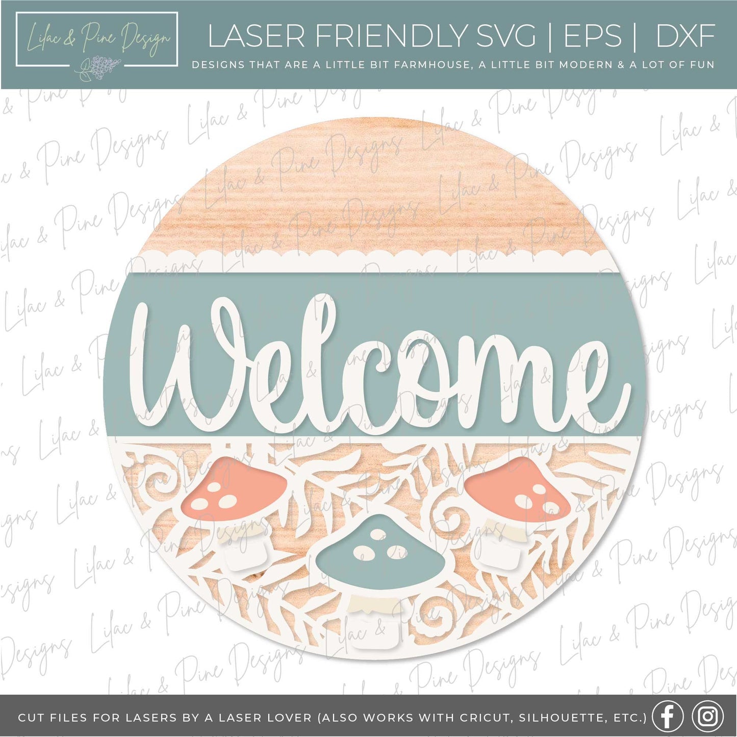 Mushroom door hanger SVG, woodland welcome sign SVG, Forest round sign svg, porch sign, mushroom decor, Glowforge cut file, laser SVG file