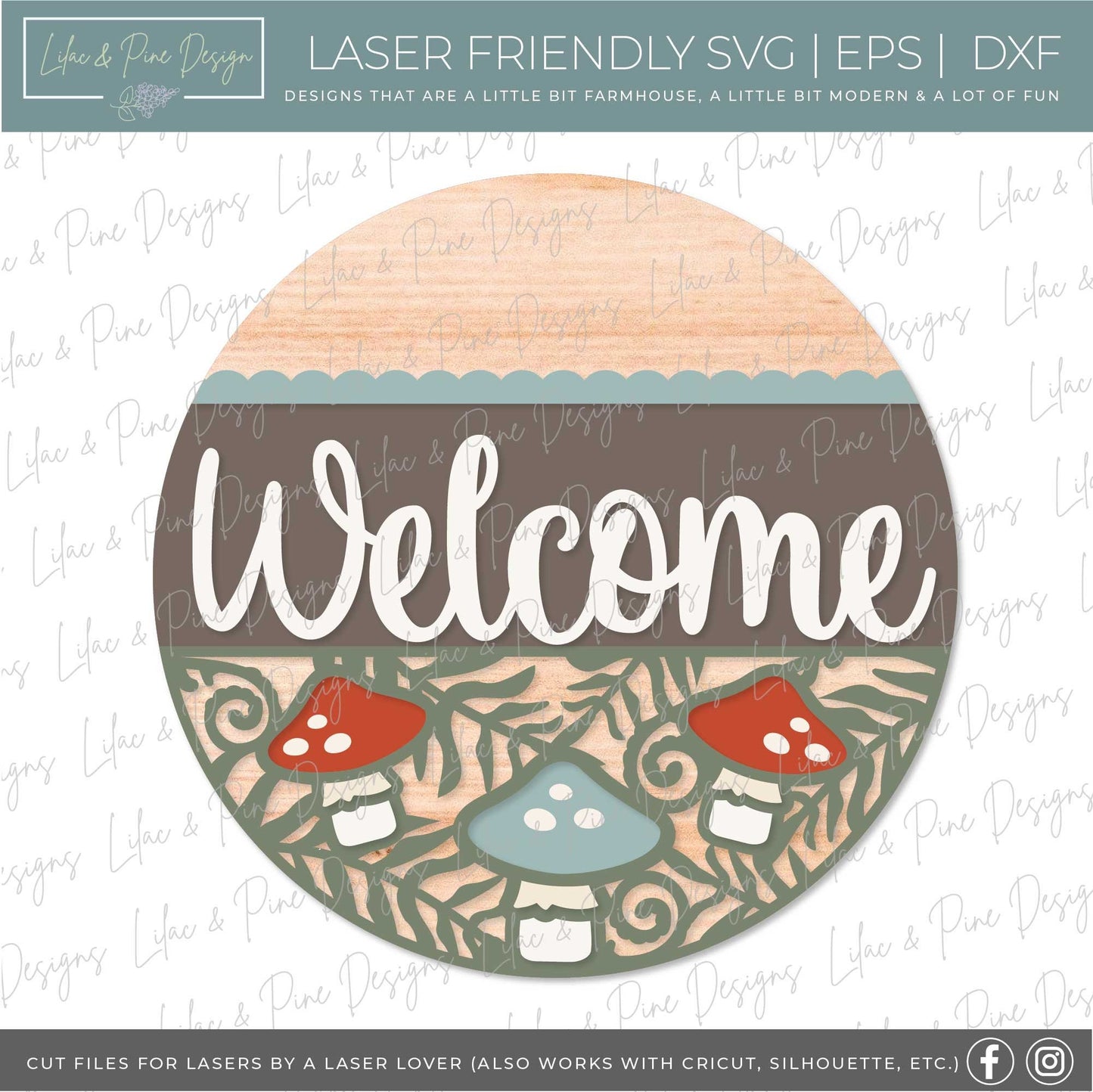 Mushroom door hanger SVG, woodland welcome sign SVG, Forest round sign svg, porch sign, mushroom decor, Glowforge cut file, laser SVG file
