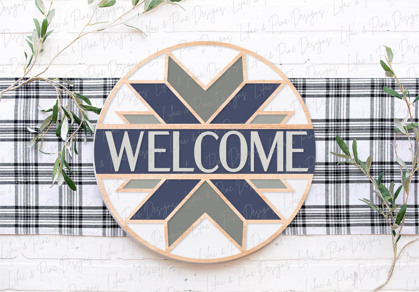 Welcome stained glass quilt round, quilt lover SVG, Welcome SVG, front door decor, round wood sign, name sign, Glowforge Svg, laser cut file