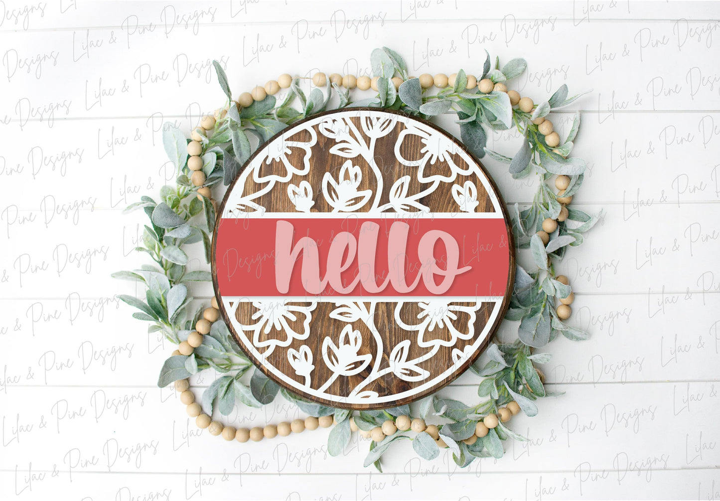 Hello floral sign, flower SVG, Welcome SVG, front door decor, round wood sign, floral svg, porch decor SVG, Glowforge Svg, laser cut file