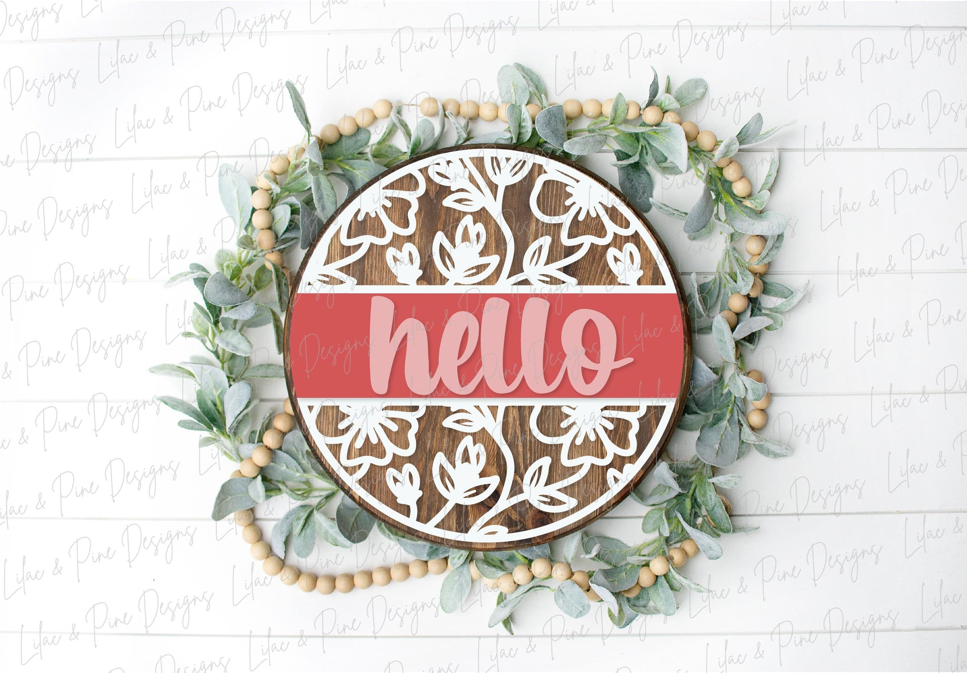 Hello floral sign, flower SVG, Welcome SVG, front door decor, round wood sign, floral svg, porch decor SVG, Glowforge Svg, laser cut file