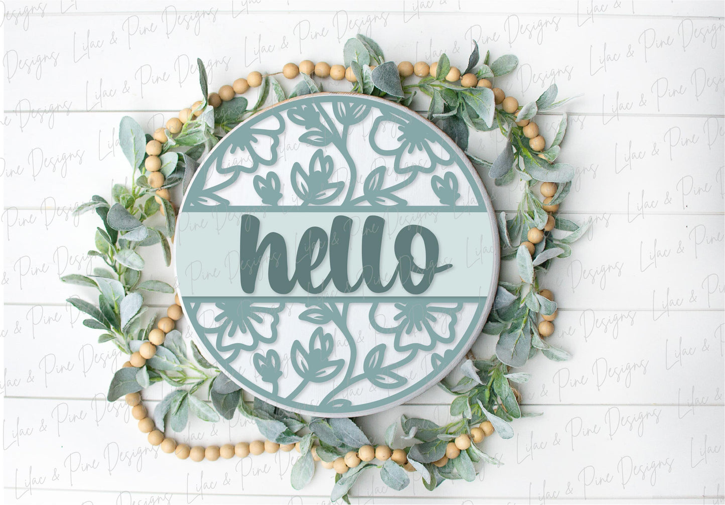 Hello floral sign, flower SVG, Welcome SVG, front door decor, round wood sign, floral svg, porch decor SVG, Glowforge Svg, laser cut file
