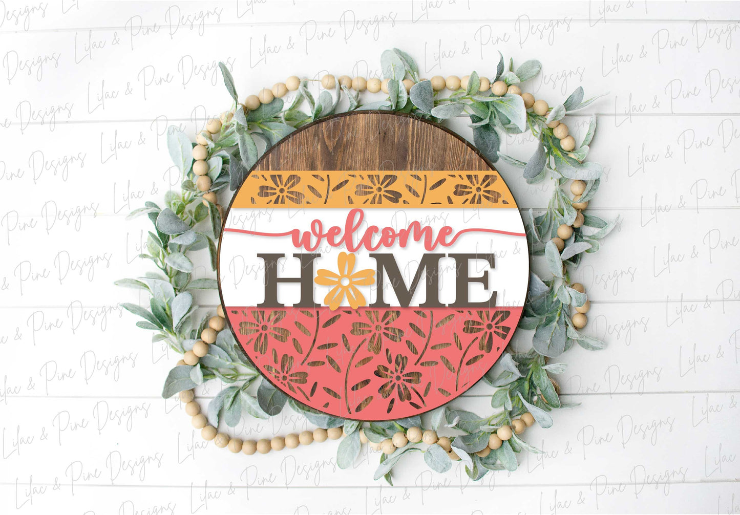 welcome home sign, floral welcome sign SVG, flower door hanger svg, round sign, summer svg, spring svg, Glowforge Svg, laser cut file