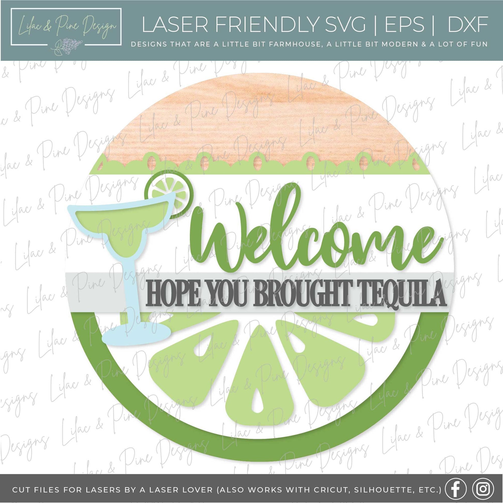 Hope you Brought Tequila sign, Margarita welcome sign SVG, Girls Night door hanger svg, Funny round wood sign, Glowforge Svg, laser cut file