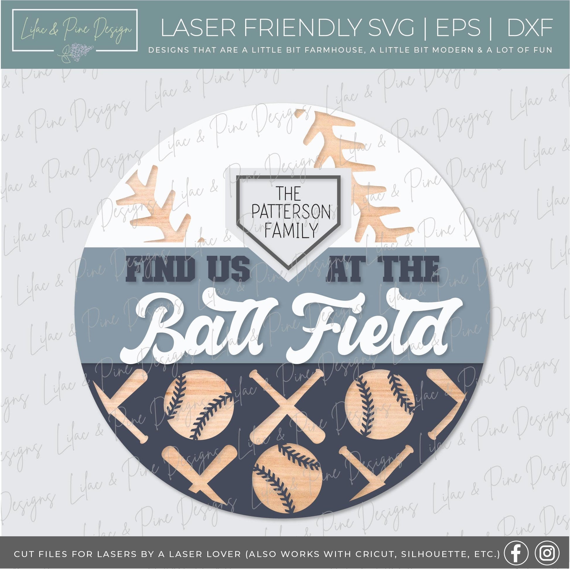 Find us at the ballfield sign SVG, Baseball welcome sign, Ball Field Door hanger SVG, baseball family sign, Glowforge SVG, laser cut file