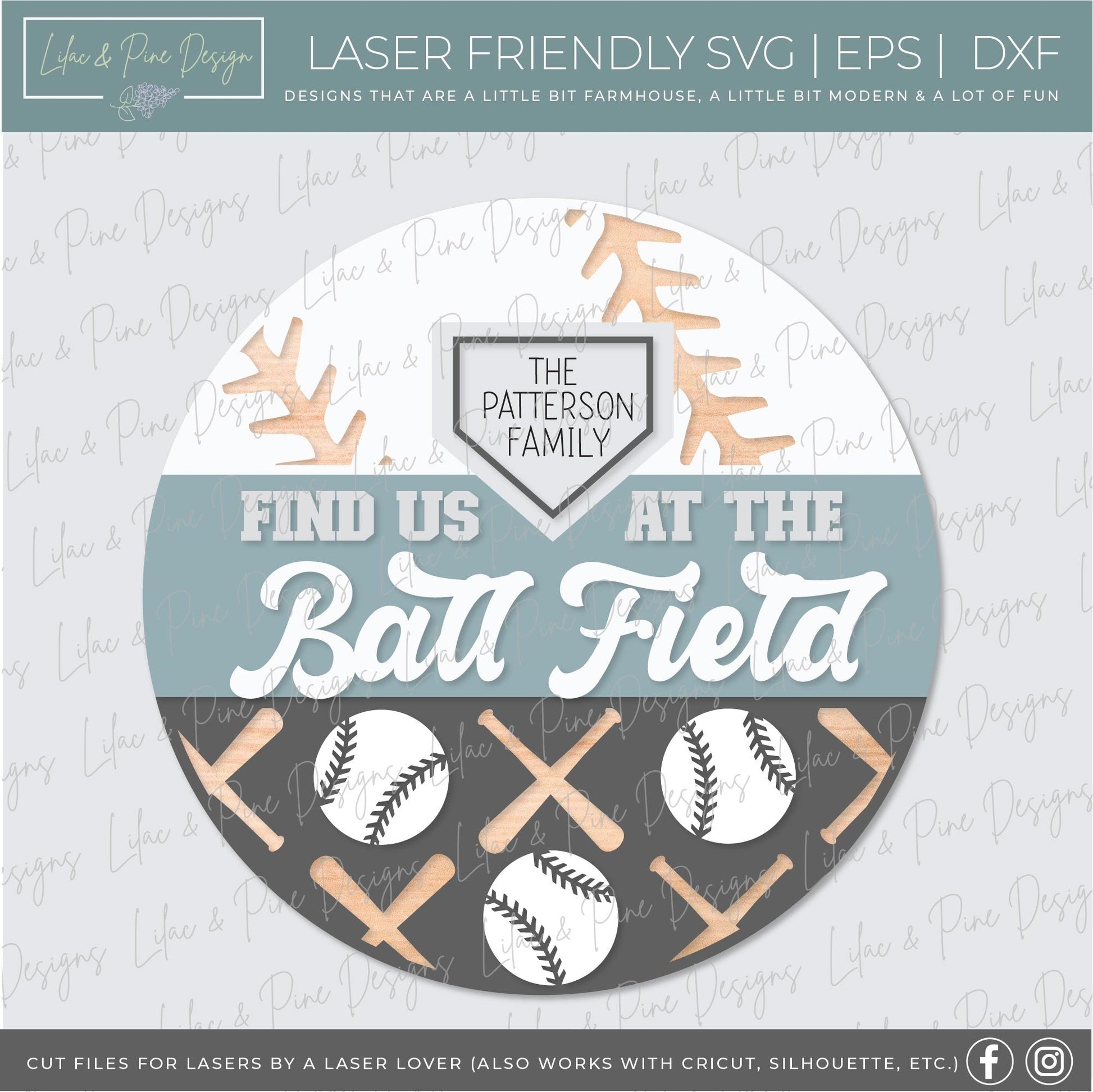 Find us at the ballfield sign SVG, Baseball welcome sign, Ball Field Door hanger SVG, baseball family sign, Glowforge SVG, laser cut file