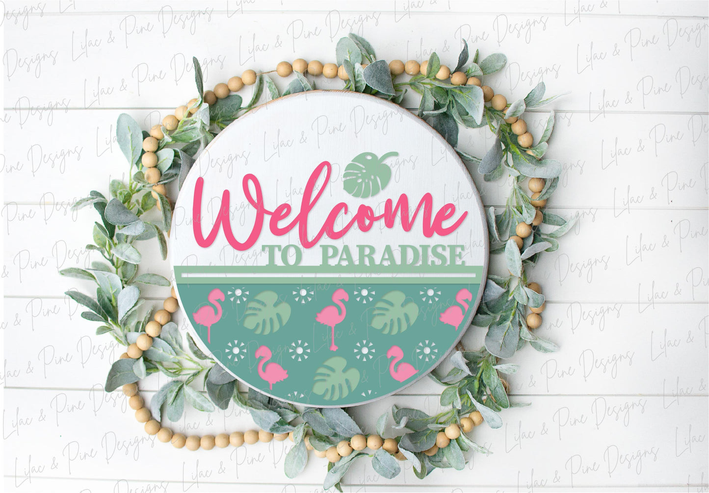 Tropical summer SVG bundle, summertime svg, round door hanger, beach house welcome sign SVG, flamingo porch sign, glowforge, laser cut file