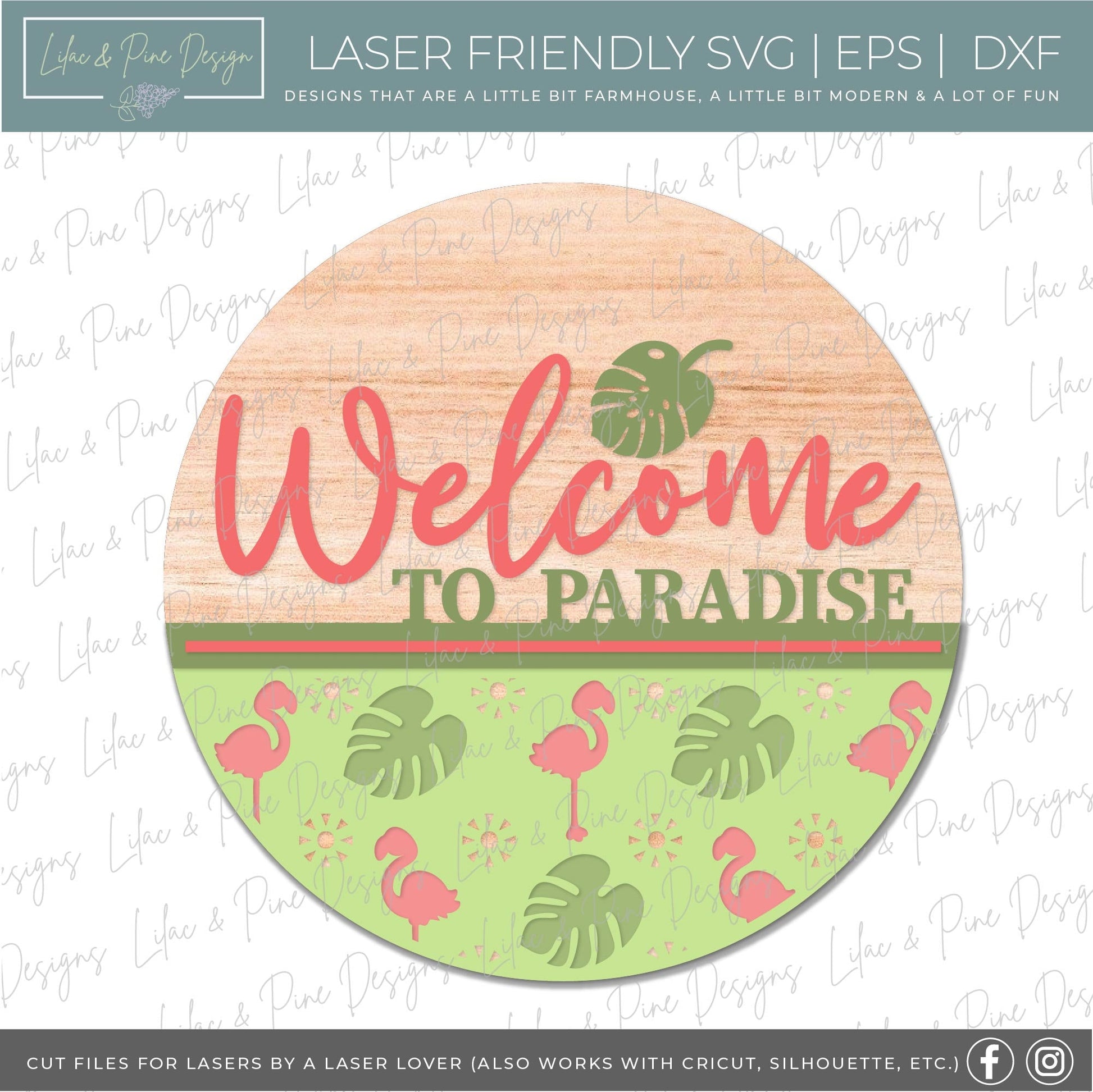 Tropical summer SVG bundle, summertime svg, round door hanger, beach house welcome sign SVG, flamingo porch sign, glowforge, laser cut file