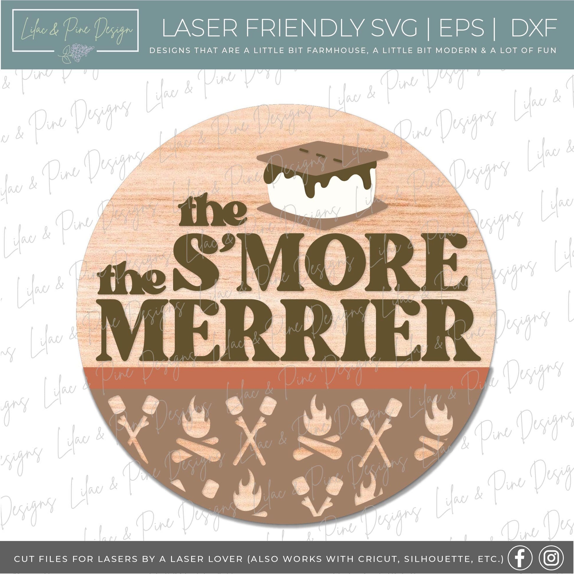 Smore the Merrier sign, Camping sign SVG, Campfire welcome sign, S'more door hanger, Funny round wood sign, Glowforge Svg, laser cut file