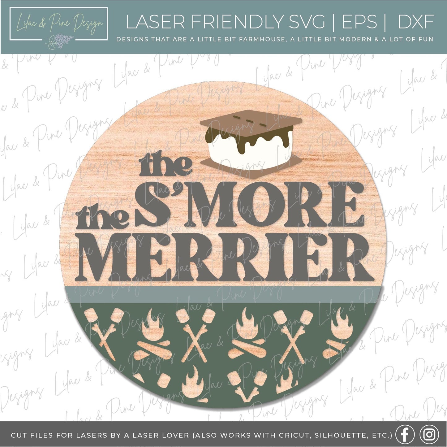 Smore the Merrier sign, Camping sign SVG, Campfire welcome sign, S'more door hanger, Funny round wood sign, Glowforge Svg, laser cut file