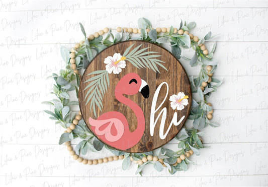 Flamingo door hanger SVG, Tropical summer door sign, Hibiscus flower porch decor, tropical floral door hanger, Glowforge SVG, laser cut file