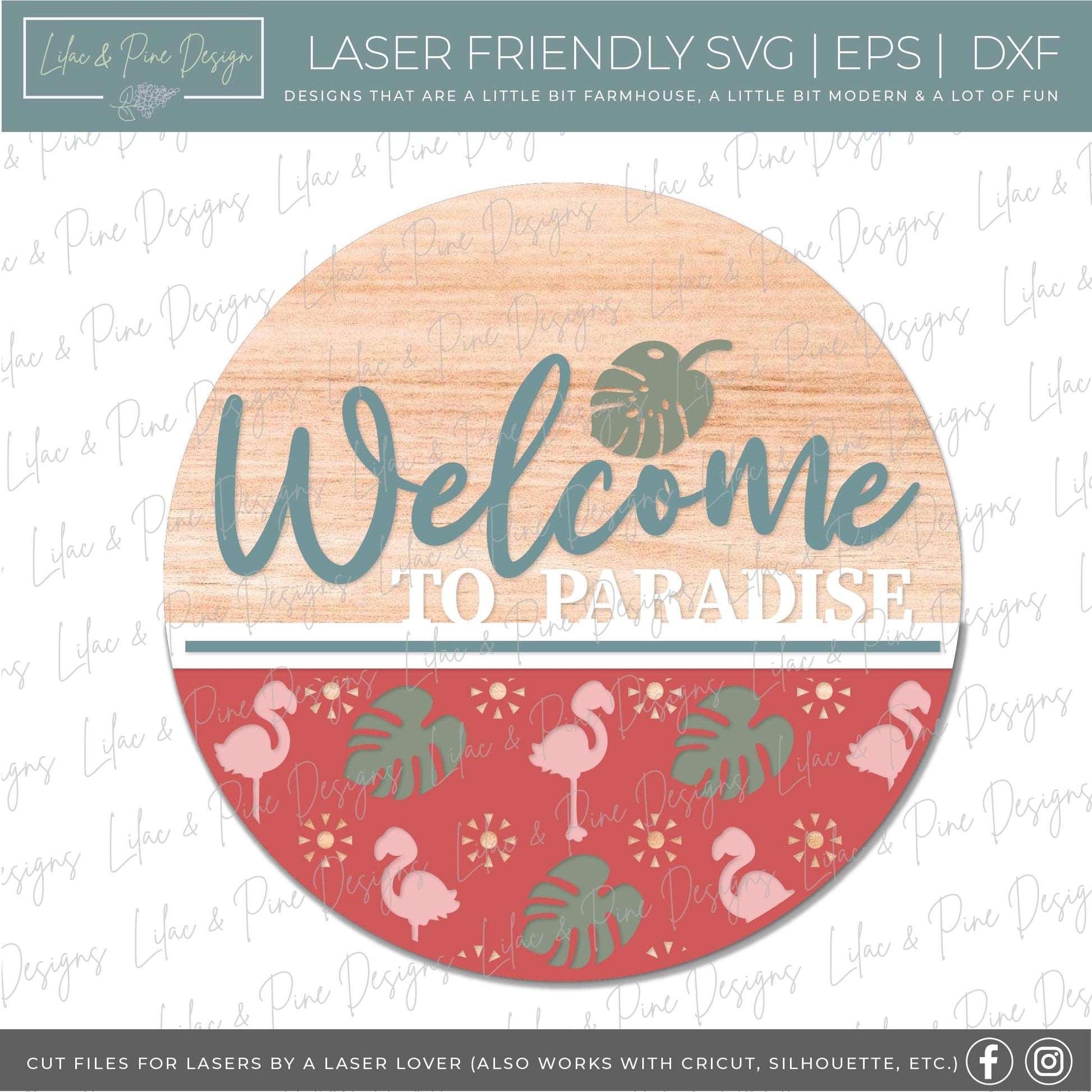 Flamingo door hanger SVG, Tropical summer door sign, Welcome to Paradise sign,  tropical welcome sign svg, Glowforge SVG, laser cut file