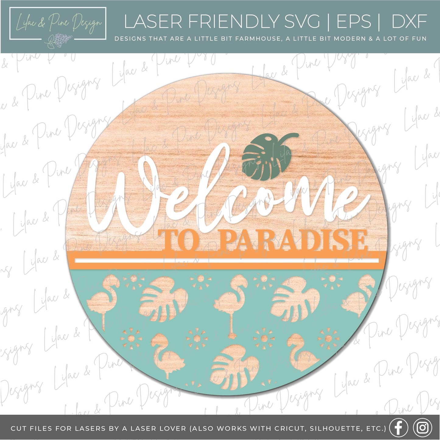 Flamingo door hanger SVG, Tropical summer door sign, Welcome to Paradise sign, tropical welcome sign svg, Glowforge SVG, laser cut file