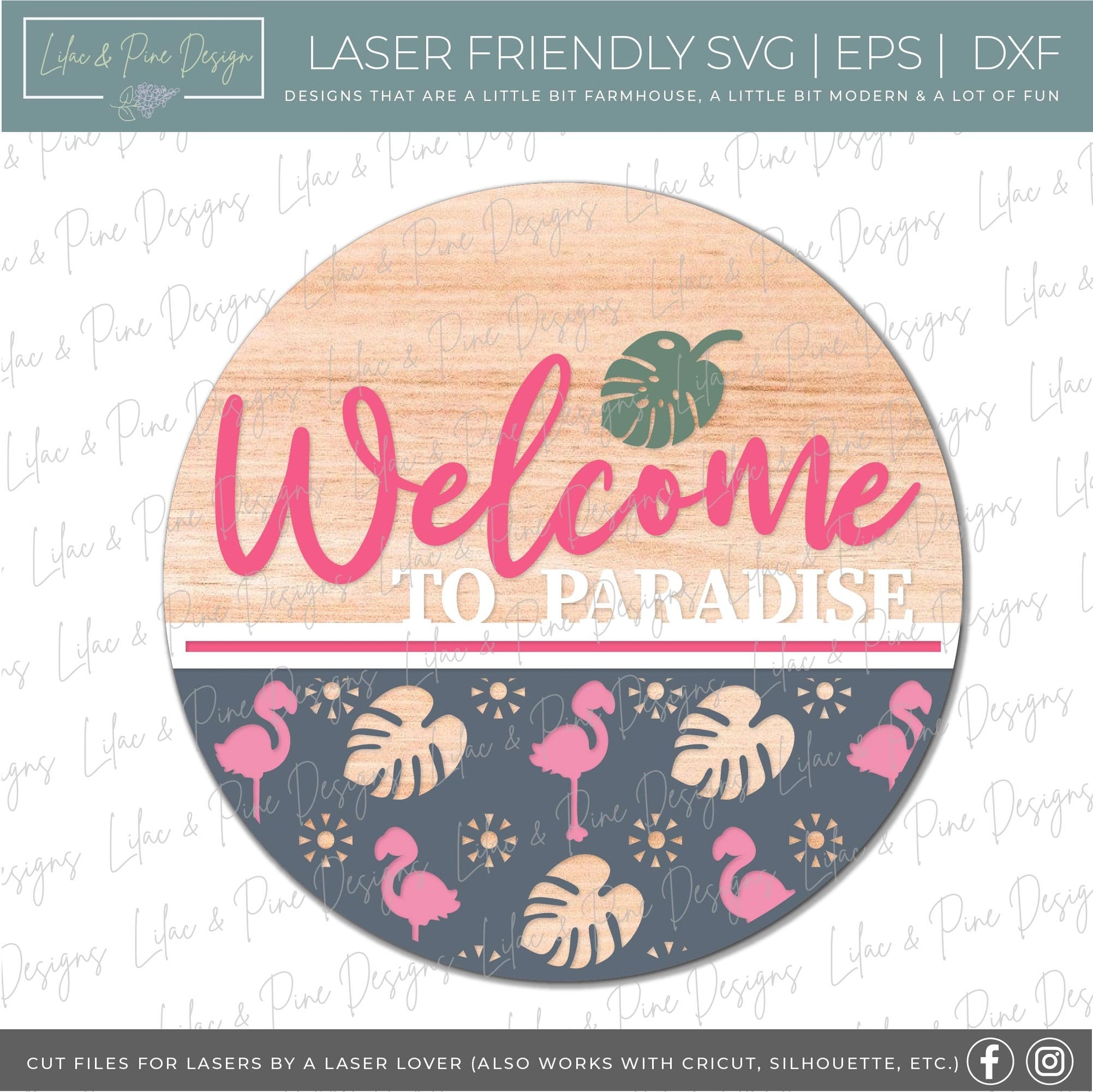 Flamingo door hanger SVG, Tropical summer door sign, Welcome to Paradise sign,  tropical welcome sign svg, Glowforge SVG, laser cut file