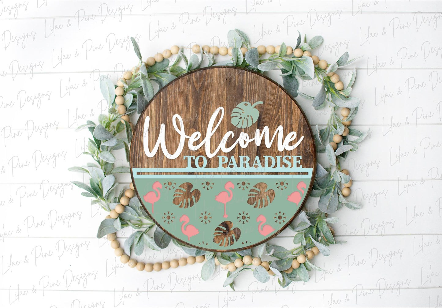 Flamingo door hanger SVG, Tropical summer door sign, Welcome to Paradise sign, tropical welcome sign svg, Glowforge SVG, laser cut file