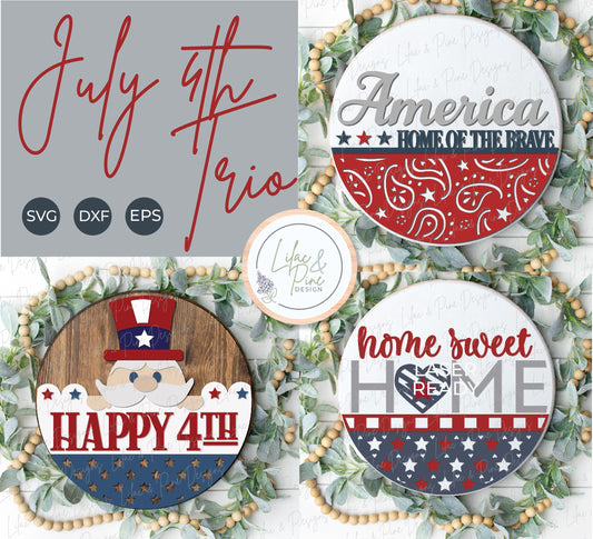 July 4th sign bundle, patriotic door hanger SVG, Independence Day welcome sign SVG, Fourth of July porch sign, glowforge svg, laser cut file