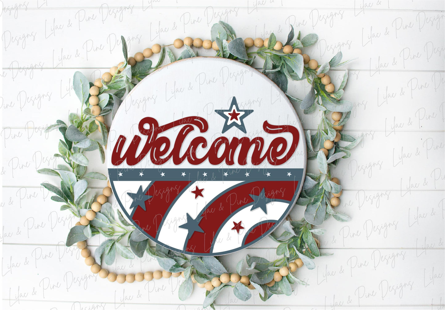 Retro July 4th sign, vintage patriotic welcome sign SVG, 4th of July door hanger, Happy Fourth round sign svg, Glowforge SVG, laser cut file