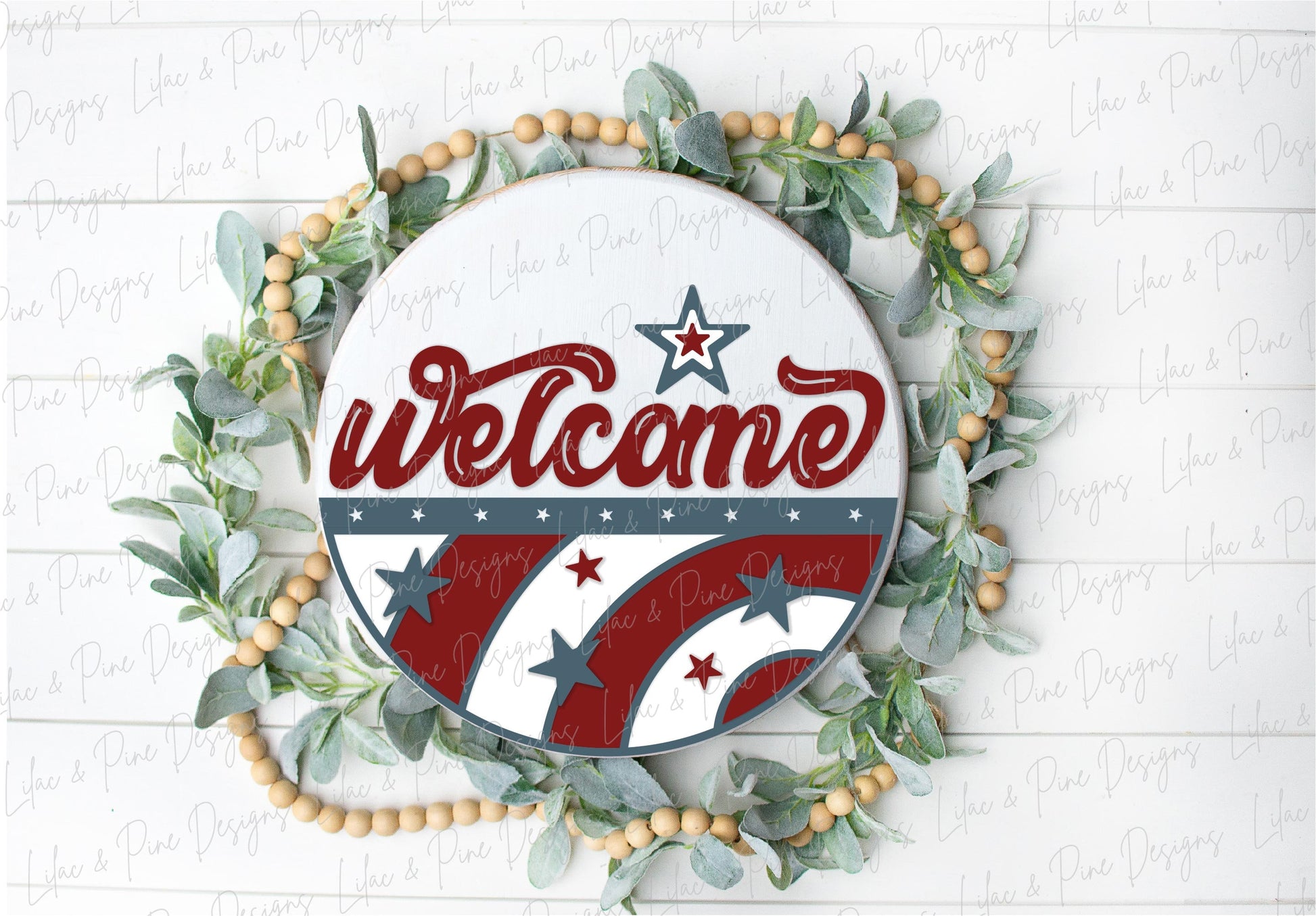 Retro July 4th sign, vintage patriotic welcome sign SVG, 4th of July door hanger, Happy Fourth round sign svg, Glowforge SVG, laser cut file