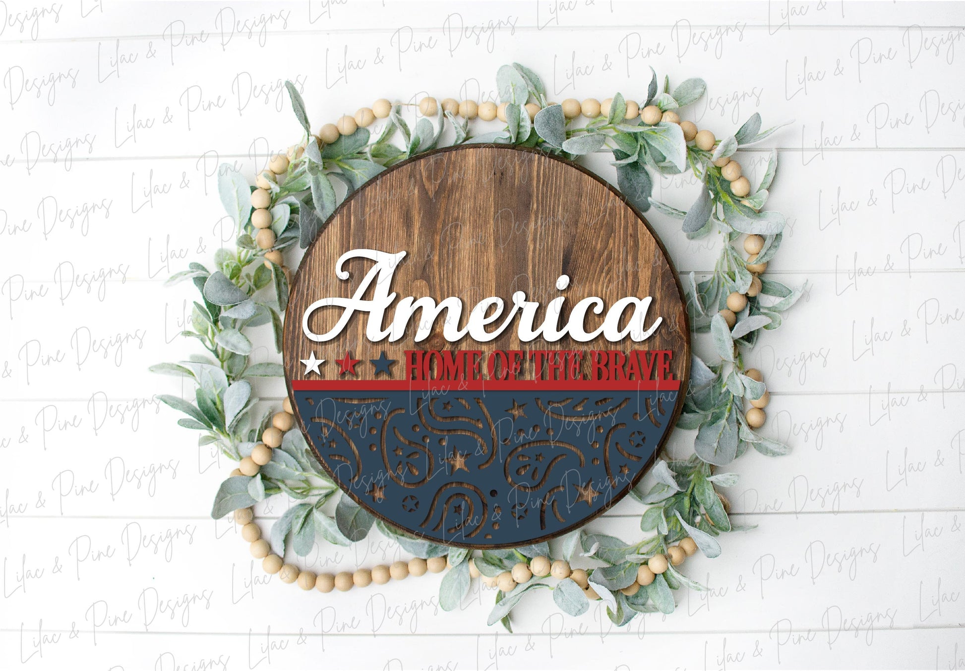 Home of the Brave SVG, 4th of July welcome sign SVG, Fourth of July door hanger, Patriotic round sign, Glowforge SVG, laser cut file