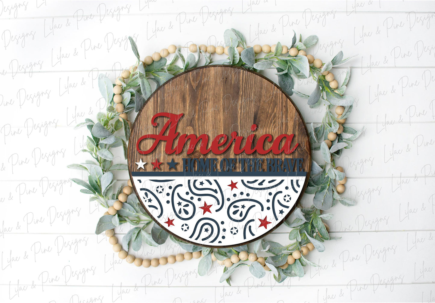 Home of the Brave SVG, 4th of July welcome sign SVG, Fourth of July door hanger, Patriotic round sign, Glowforge SVG, laser cut file