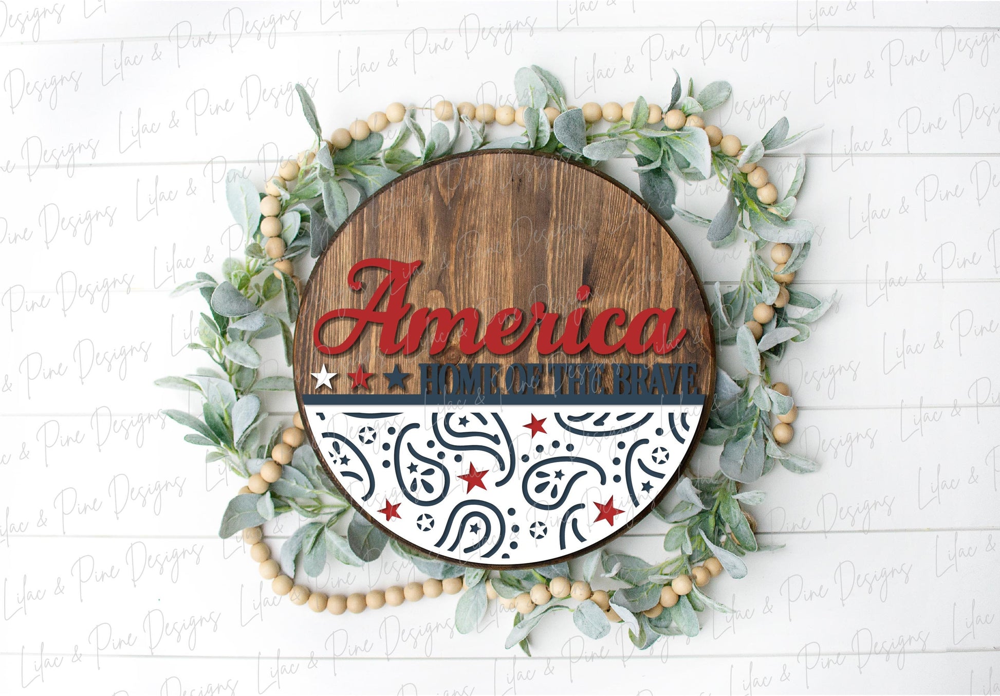 Home of the Brave SVG, 4th of July welcome sign SVG, Fourth of July door hanger, Patriotic round sign, Glowforge SVG, laser cut file