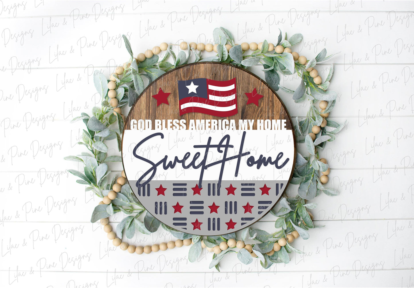 God Bless America sign, Fourth of July welcome sign SVG, Patriotic door hanger svg, 4th of July round sign, Glowforge SVG, laser cut file