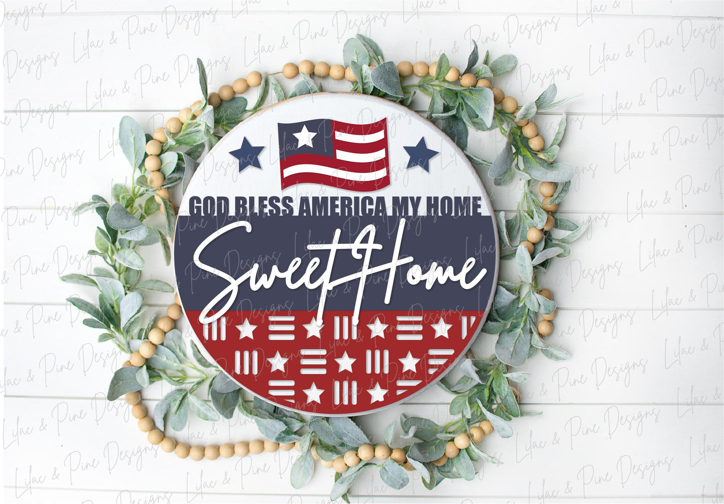 God Bless America sign, Fourth of July welcome sign SVG, Patriotic door hanger svg, 4th of July round sign, Glowforge SVG, laser cut file