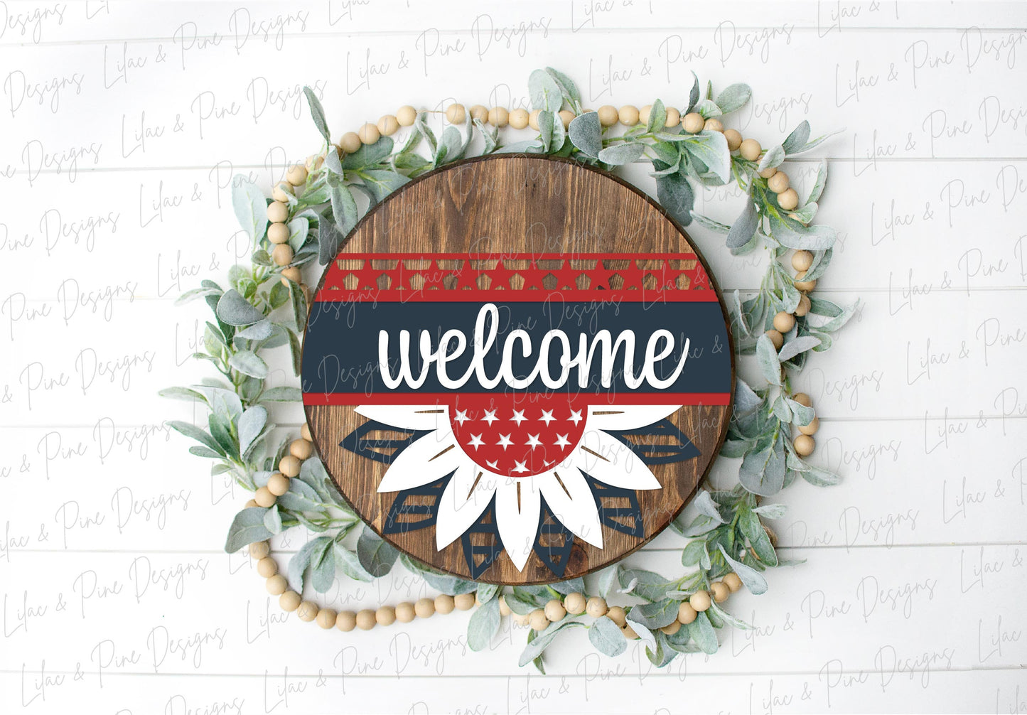 4th of July sunflower sign, Fourth of July welcome sign SVG, Patriotic door hanger, Americana sunflower svg, Glowforge SVG, laser cut file