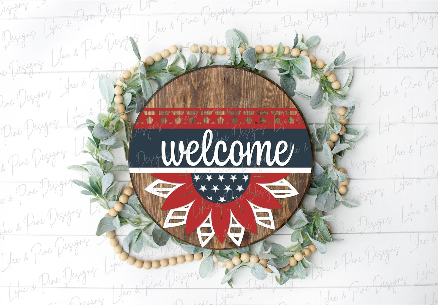 4th of July sunflower sign, Fourth of July welcome sign SVG, Patriotic door hanger, Americana sunflower svg, Glowforge SVG, laser cut file