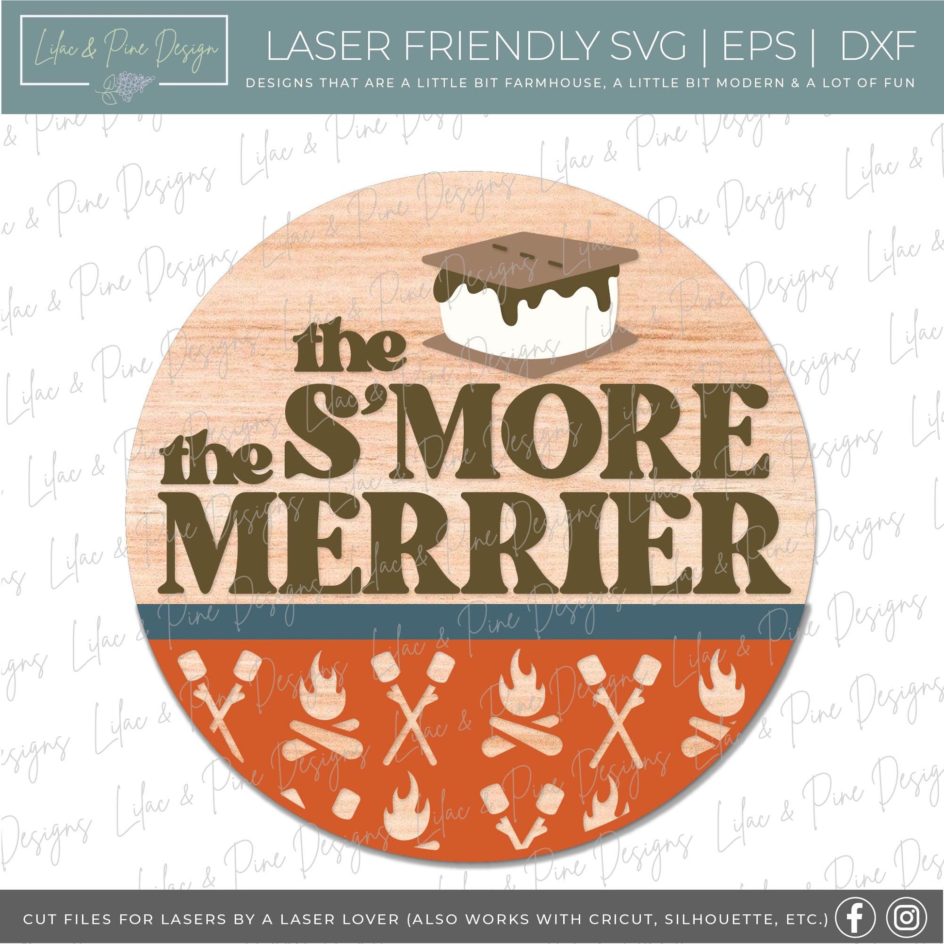 Smore the Merrier sign, Camping sign SVG, Campfire welcome sign, S'more door hanger, Funny round wood sign, Glowforge Svg, laser cut file