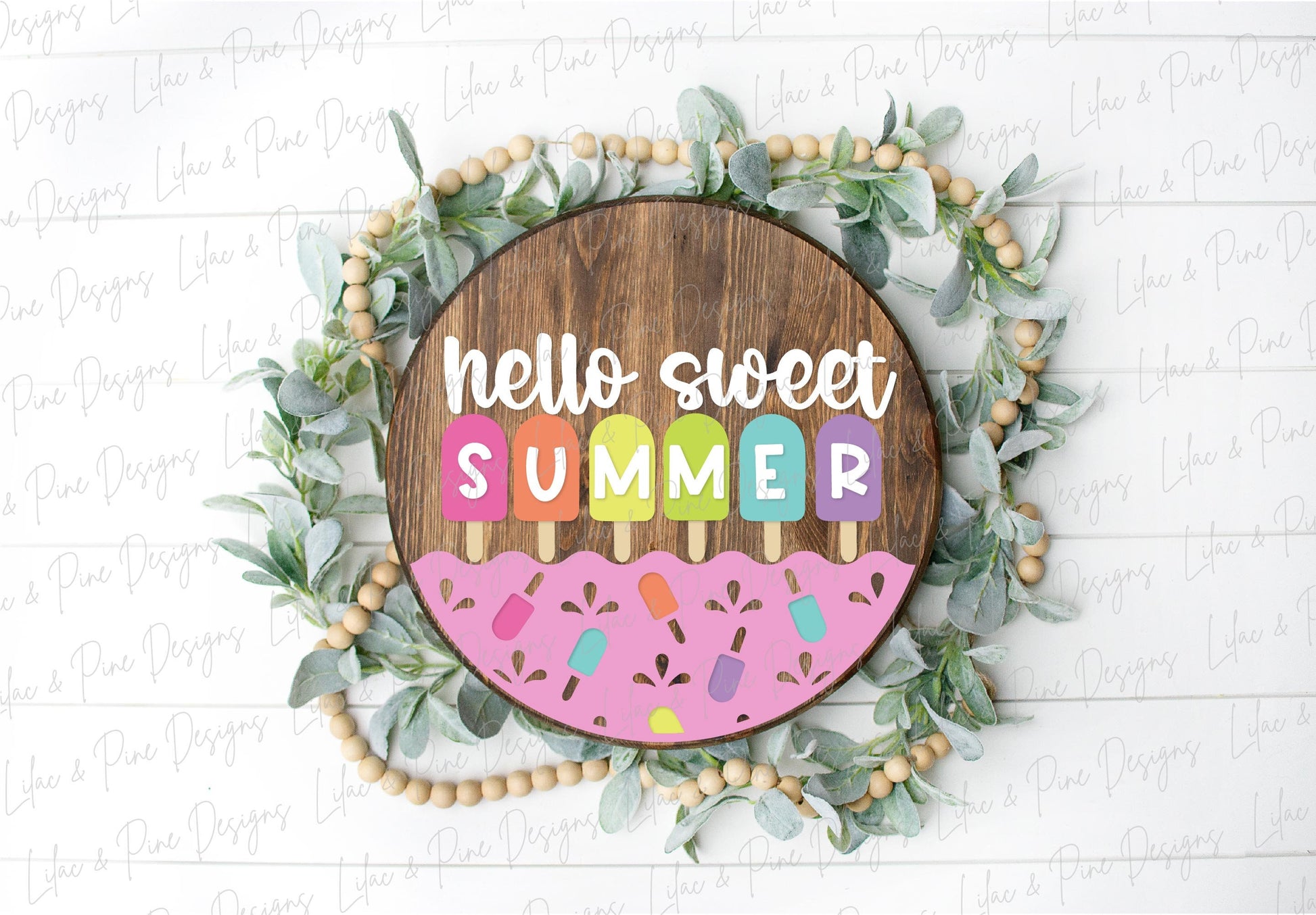 Hello Summer sign, Popsicle welcome sign SVG, Popsicle door hanger, round wood sign, vacation svg, diy kit, Glowforge Svg, laser cut file