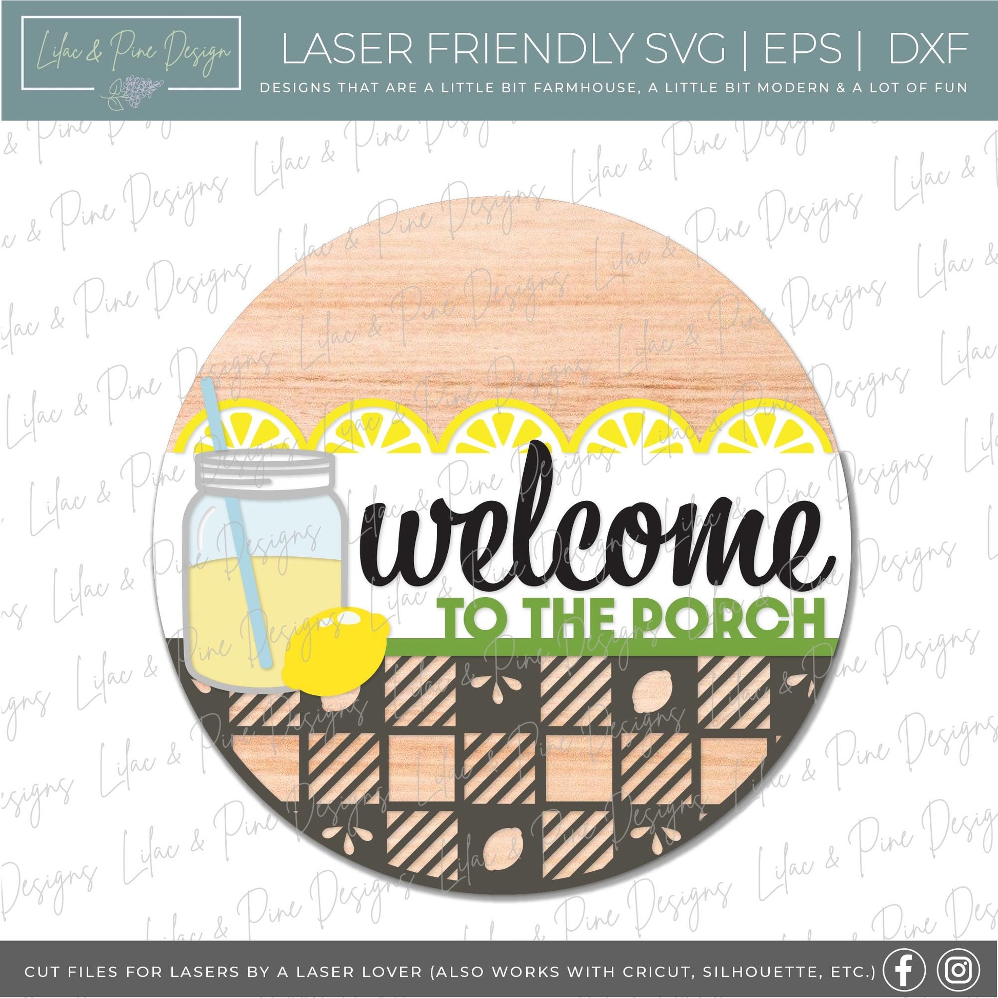 Lemonade welcome sign, Welcome to the Porch SVG, Lemon door hanger SVG, summer porch decor, farmhouse svg, Glowforge Svg, laser cut file