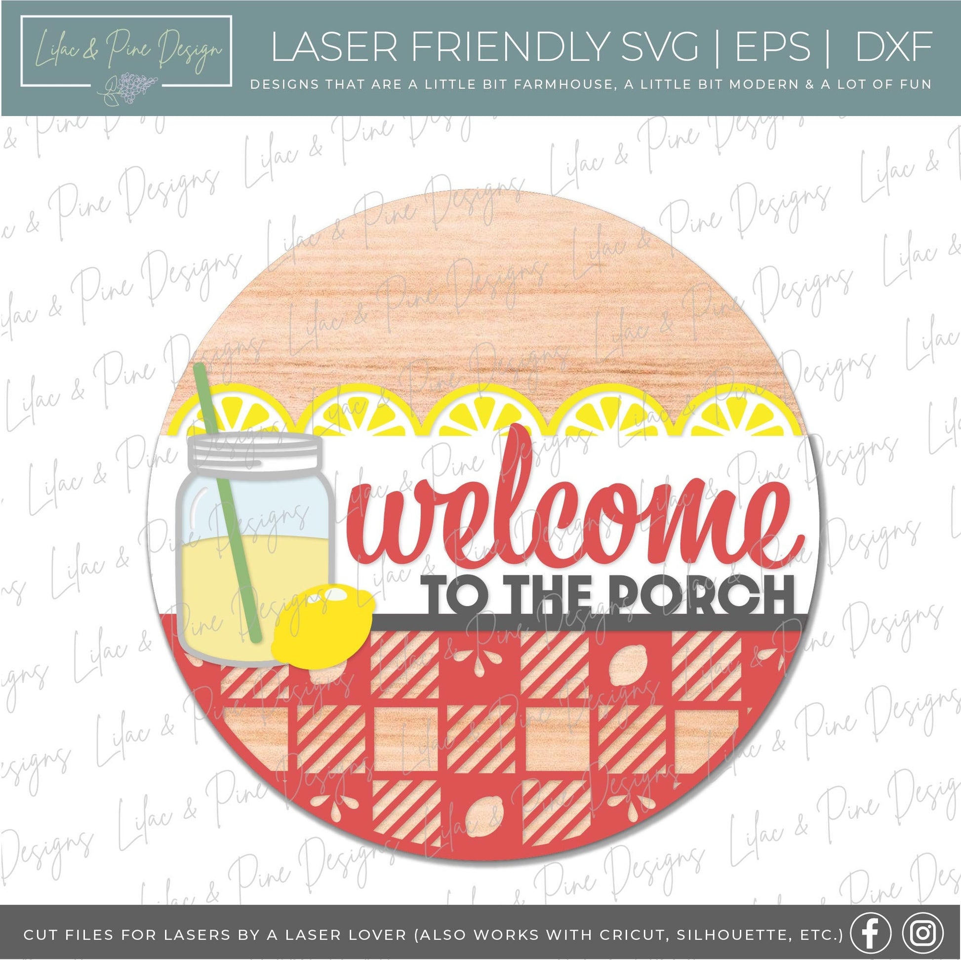 Lemonade welcome sign, Welcome to the Porch SVG, Lemon door hanger SVG, summer porch decor, farmhouse svg, Glowforge Svg, laser cut file