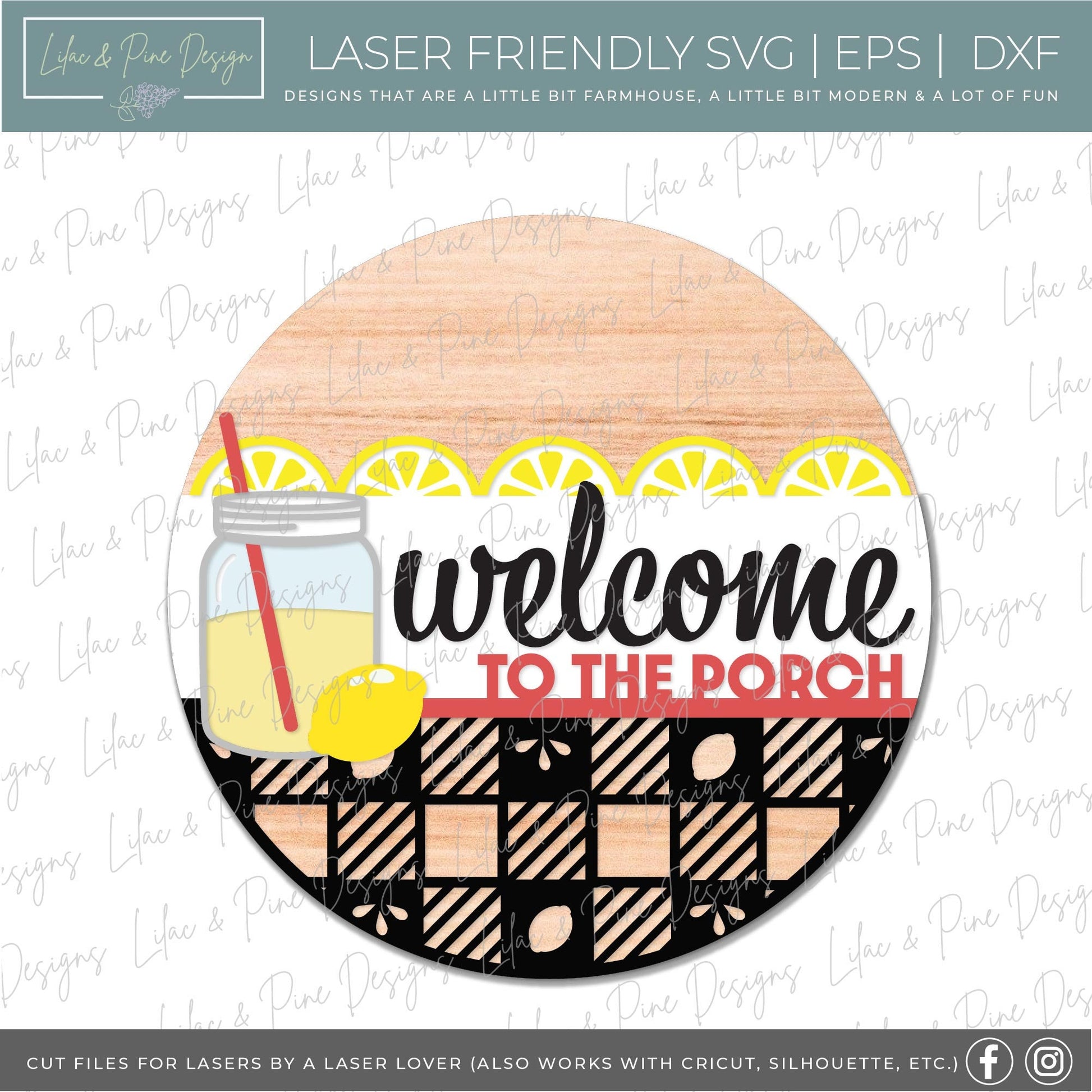 Lemonade welcome sign, Welcome to the Porch SVG, Lemon door hanger SVG, summer porch decor, farmhouse svg, Glowforge Svg, laser cut file