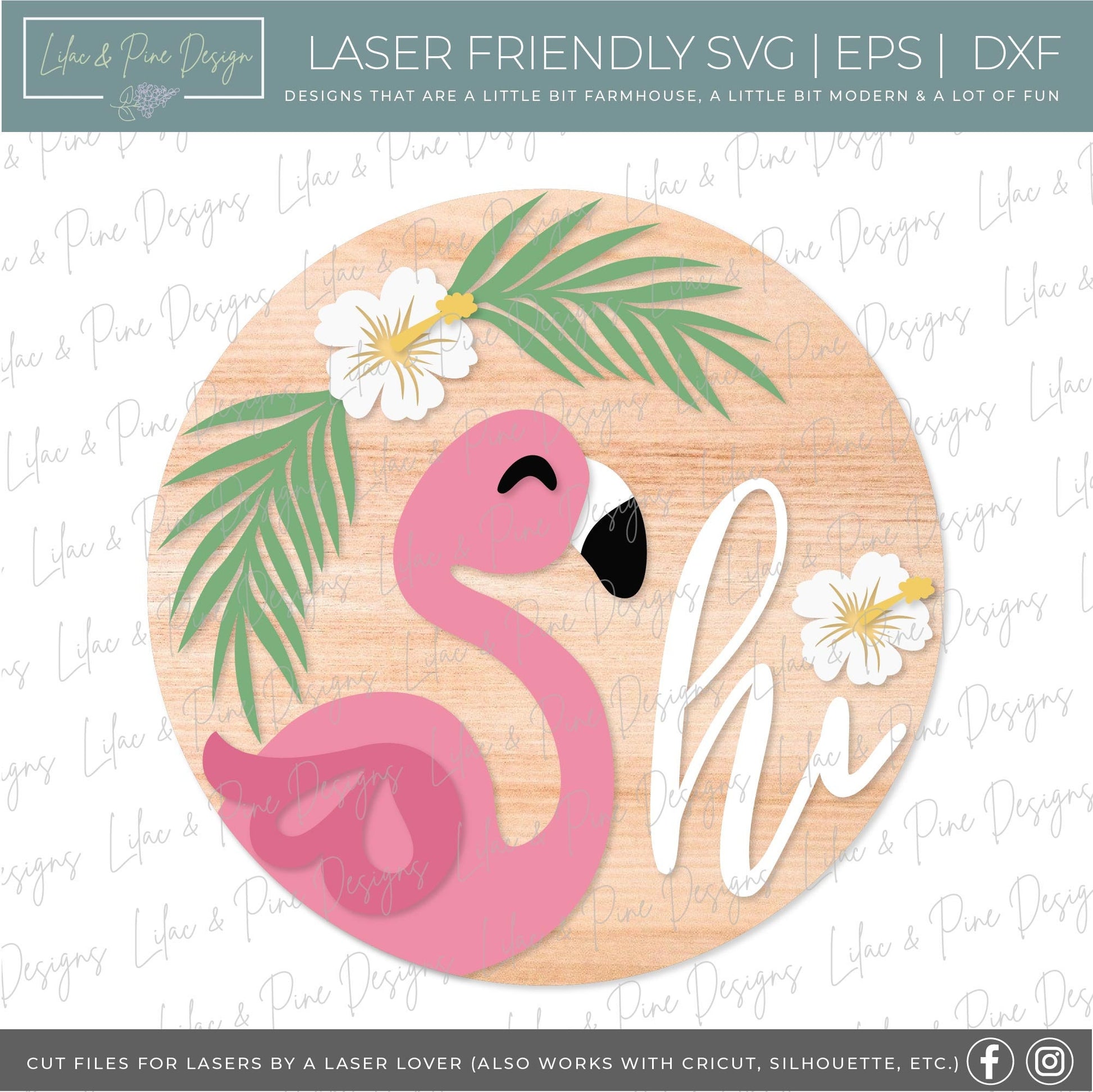 Flamingo door hanger SVG, Tropical summer door sign, Hibiscus flower porch decor, tropical floral door hanger, Glowforge SVG, laser cut file