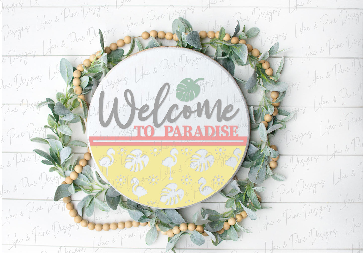 Flamingo door hanger SVG, Tropical summer door sign, Welcome to Paradise sign, tropical welcome sign svg, Glowforge SVG, laser cut file