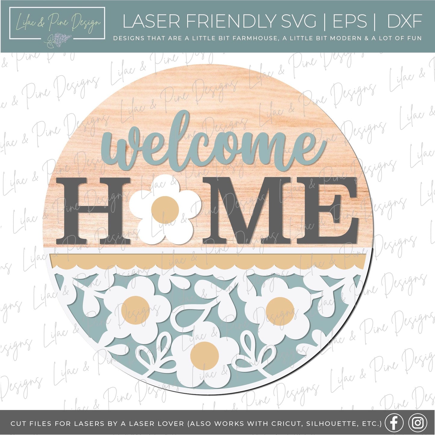 Home Sweet Home Daisy sign, summer floral door hanger SVG, flower welcome sign, daisy porch decor, Glowforge SVG, laser cut file